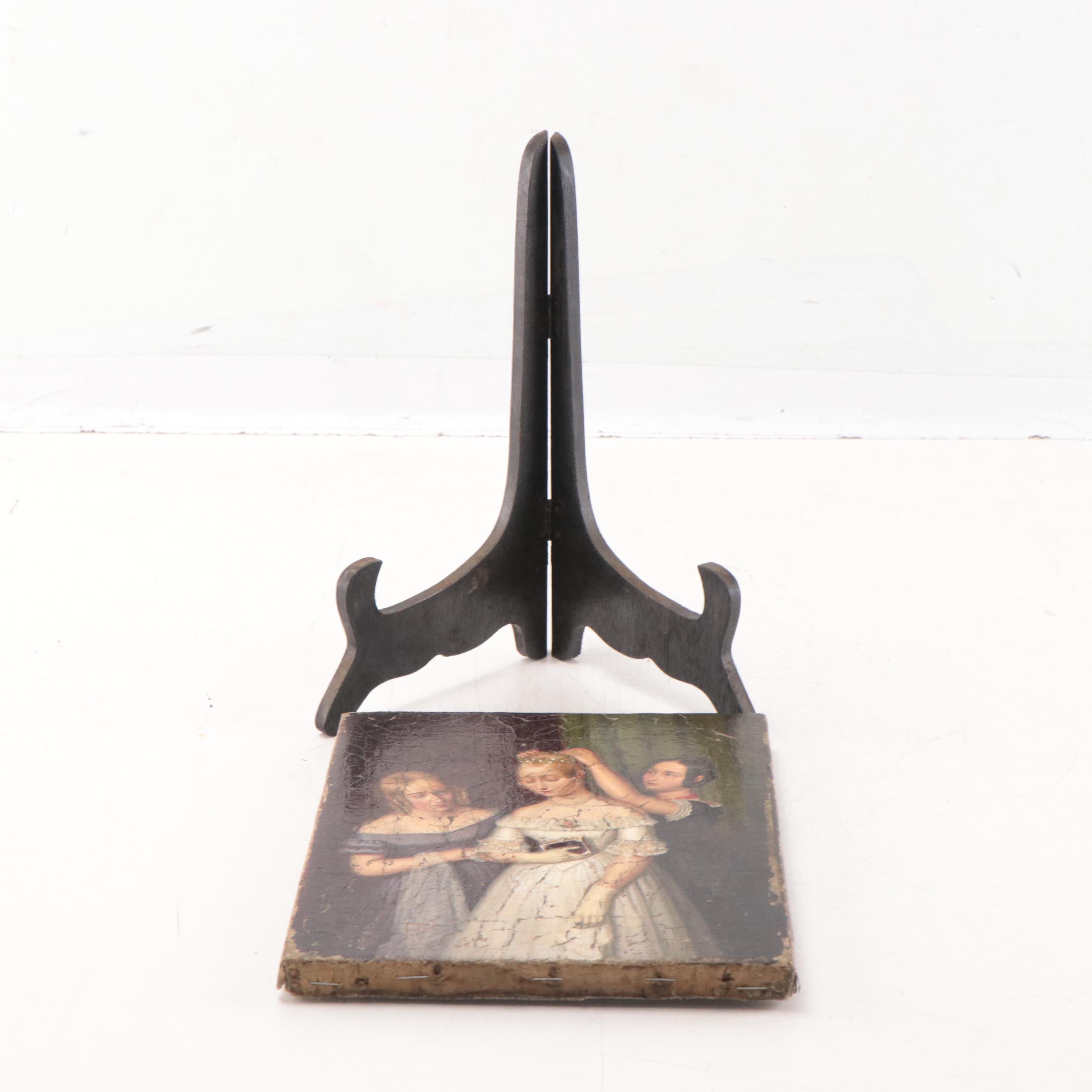 Victorian Oil Painting of Young Woman Readying for Marriage, Mid-19th Century