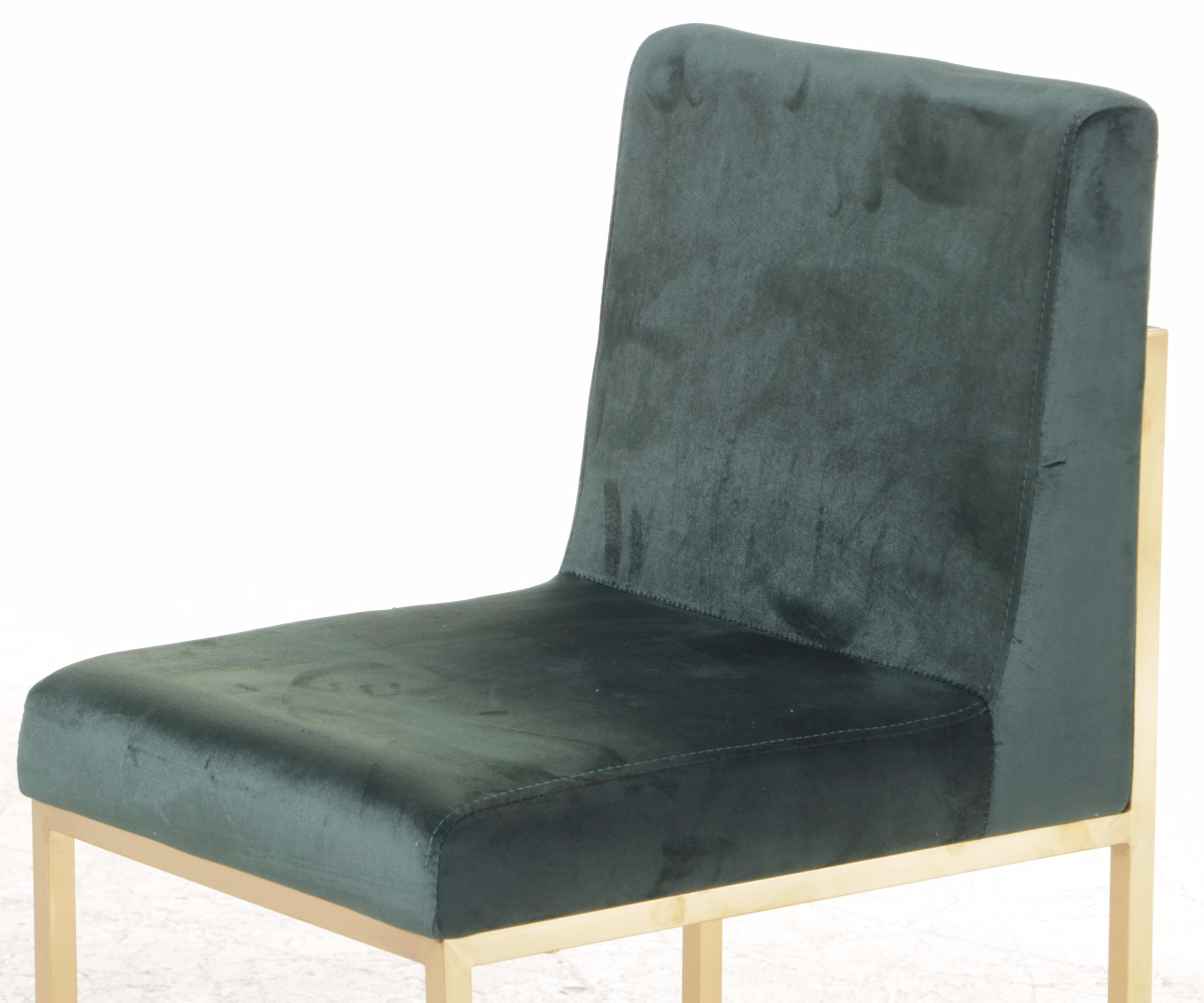 Four Contemporary Green-Upholstered Gold Metal Side Chairs