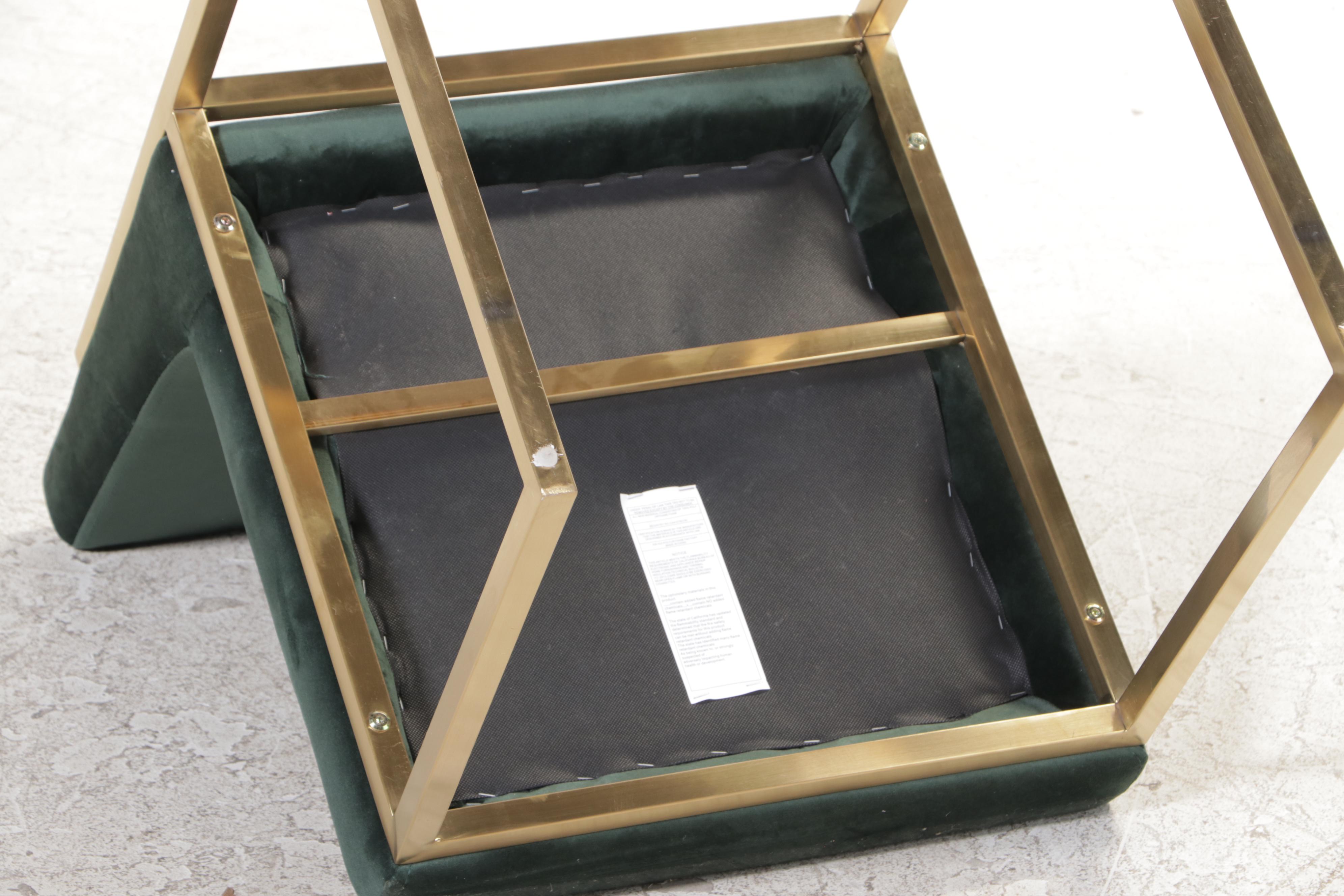 Four Contemporary Green-Upholstered Gold Metal Side Chairs