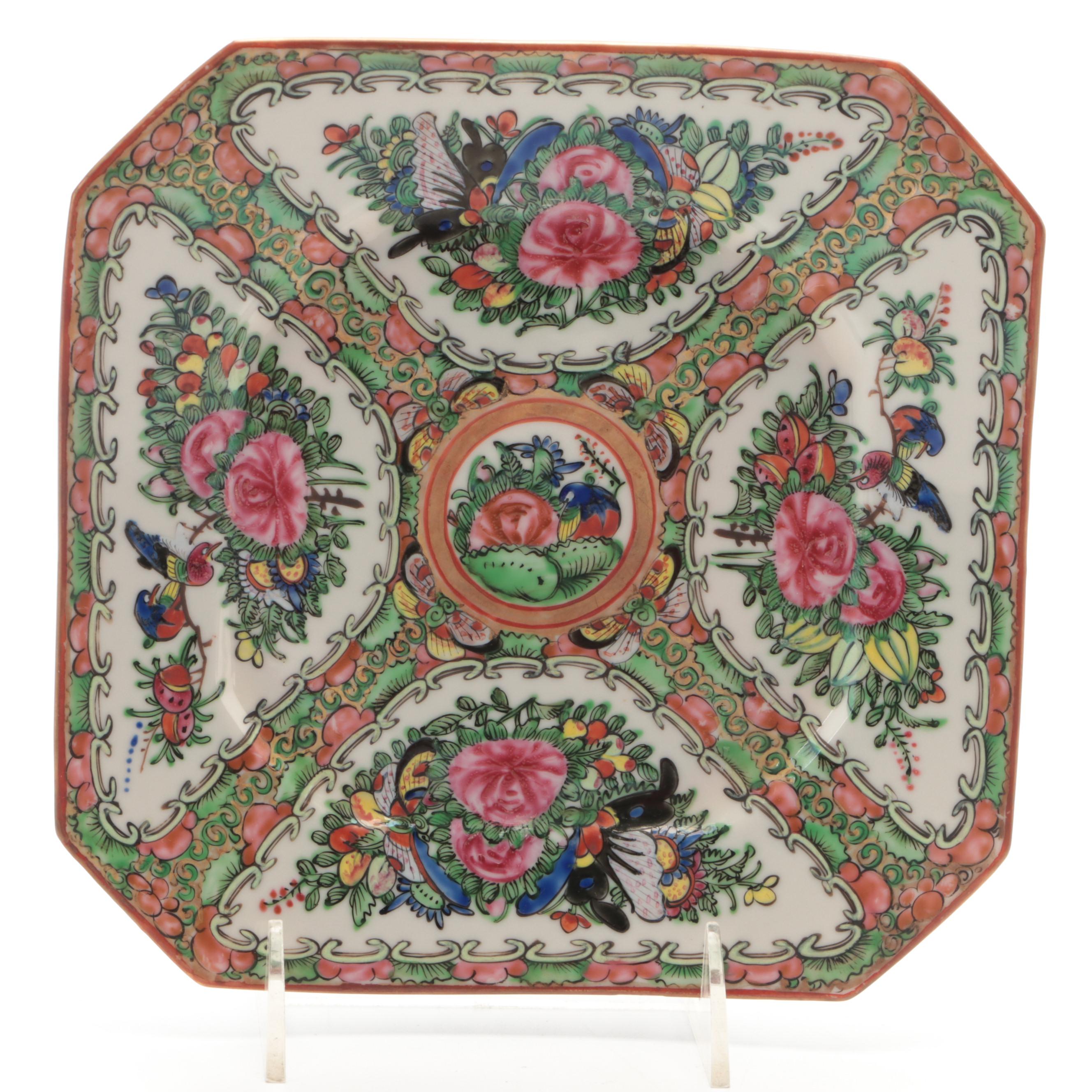 Chinese Porcelain Rose Canton Porcelain Square Plates, Early to Mid 20th Century