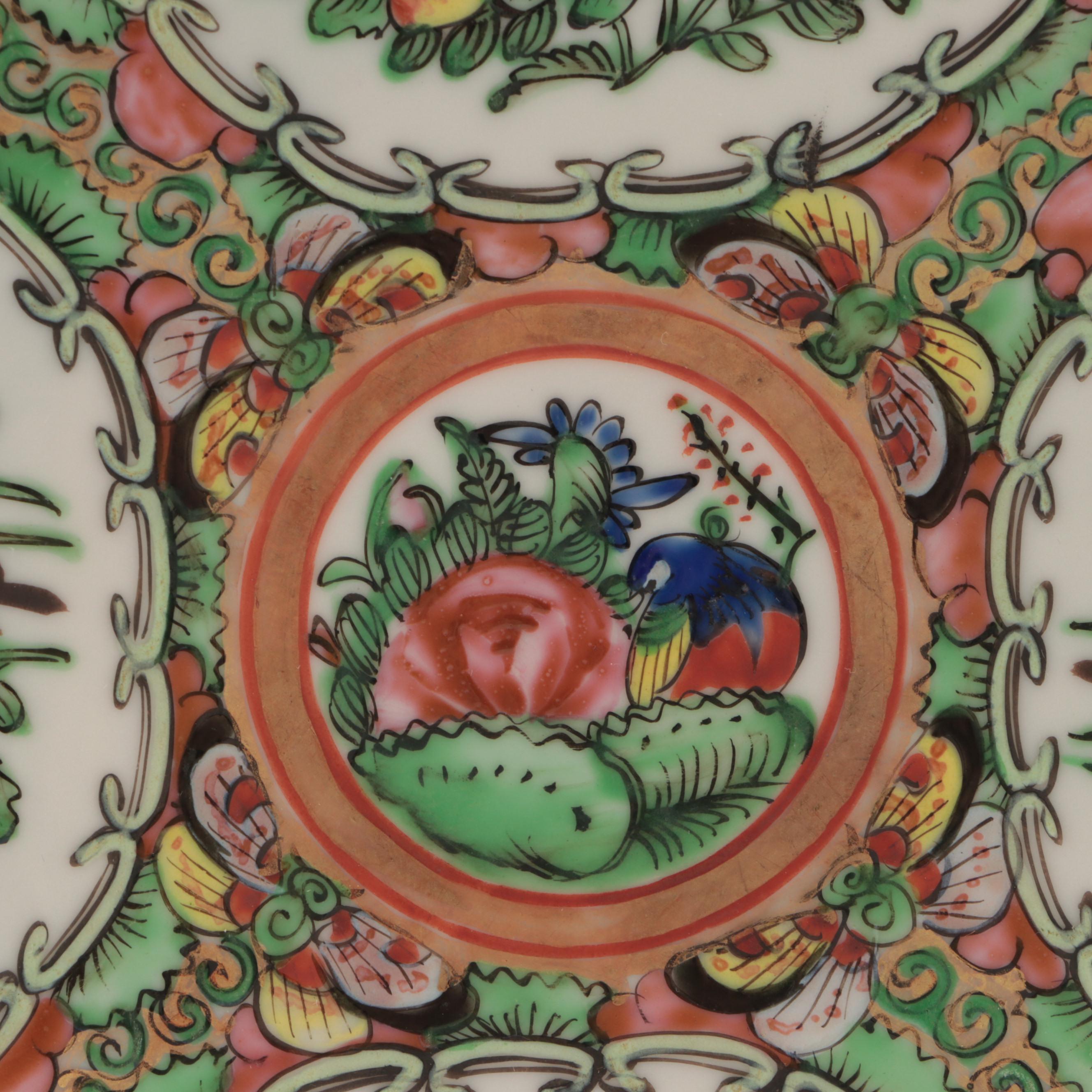 Chinese Porcelain Rose Canton Porcelain Square Plates, Early to Mid 20th Century