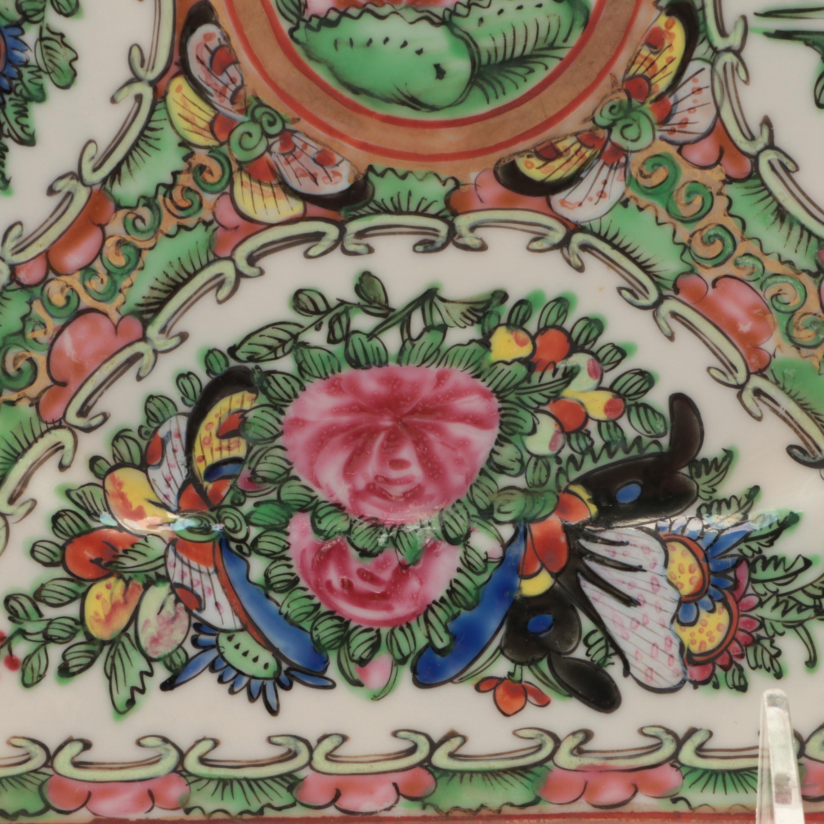 Chinese Porcelain Rose Canton Porcelain Square Plates, Early to Mid 20th Century