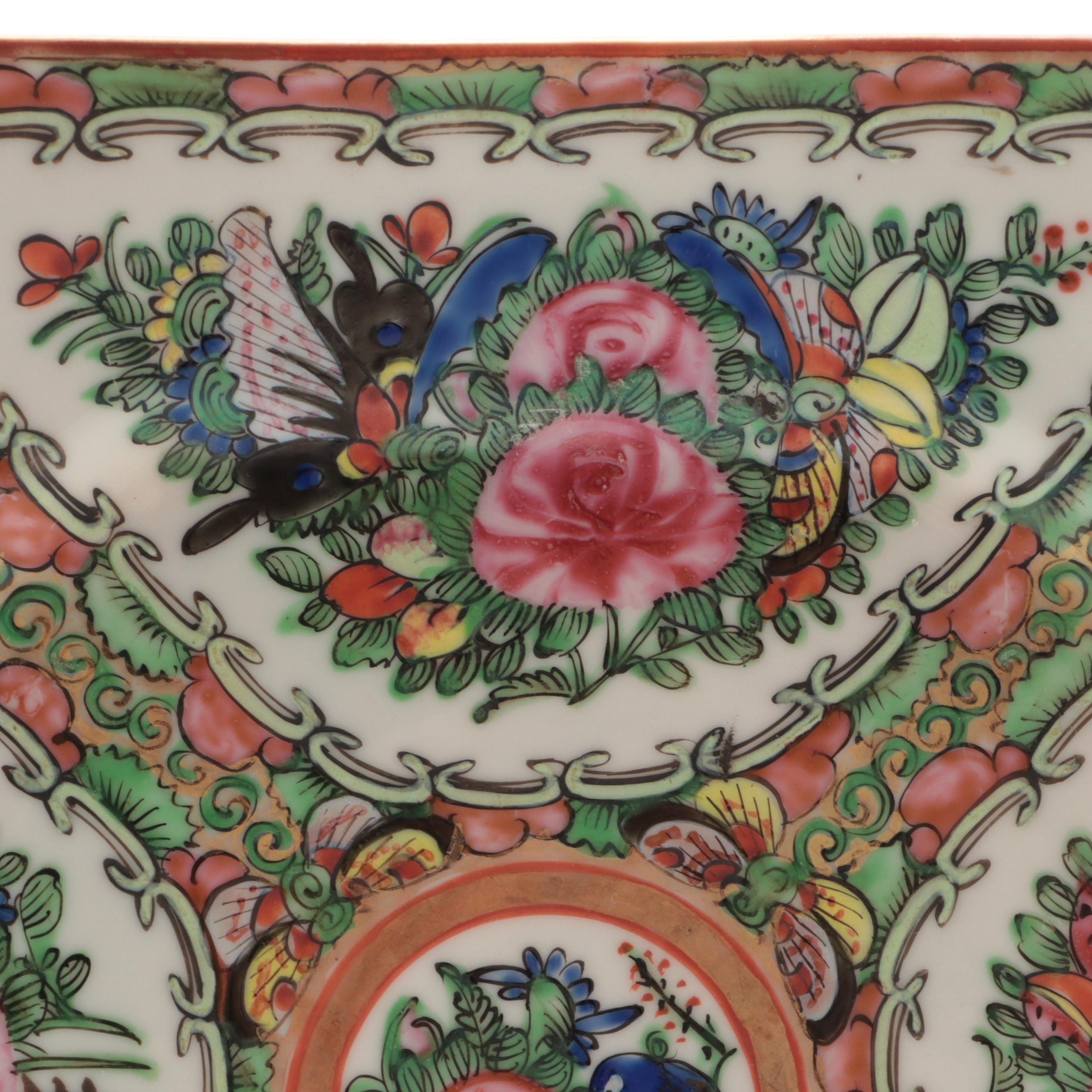 Chinese Porcelain Rose Canton Porcelain Square Plates, Early to Mid 20th Century