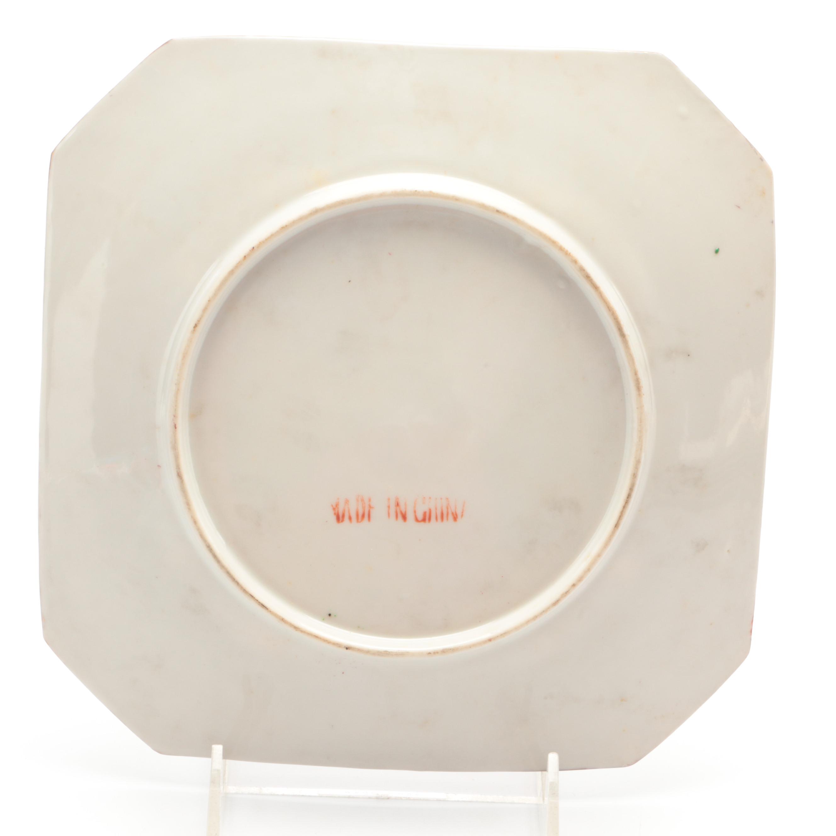 Chinese Porcelain Rose Canton Porcelain Square Plates, Early to Mid 20th Century