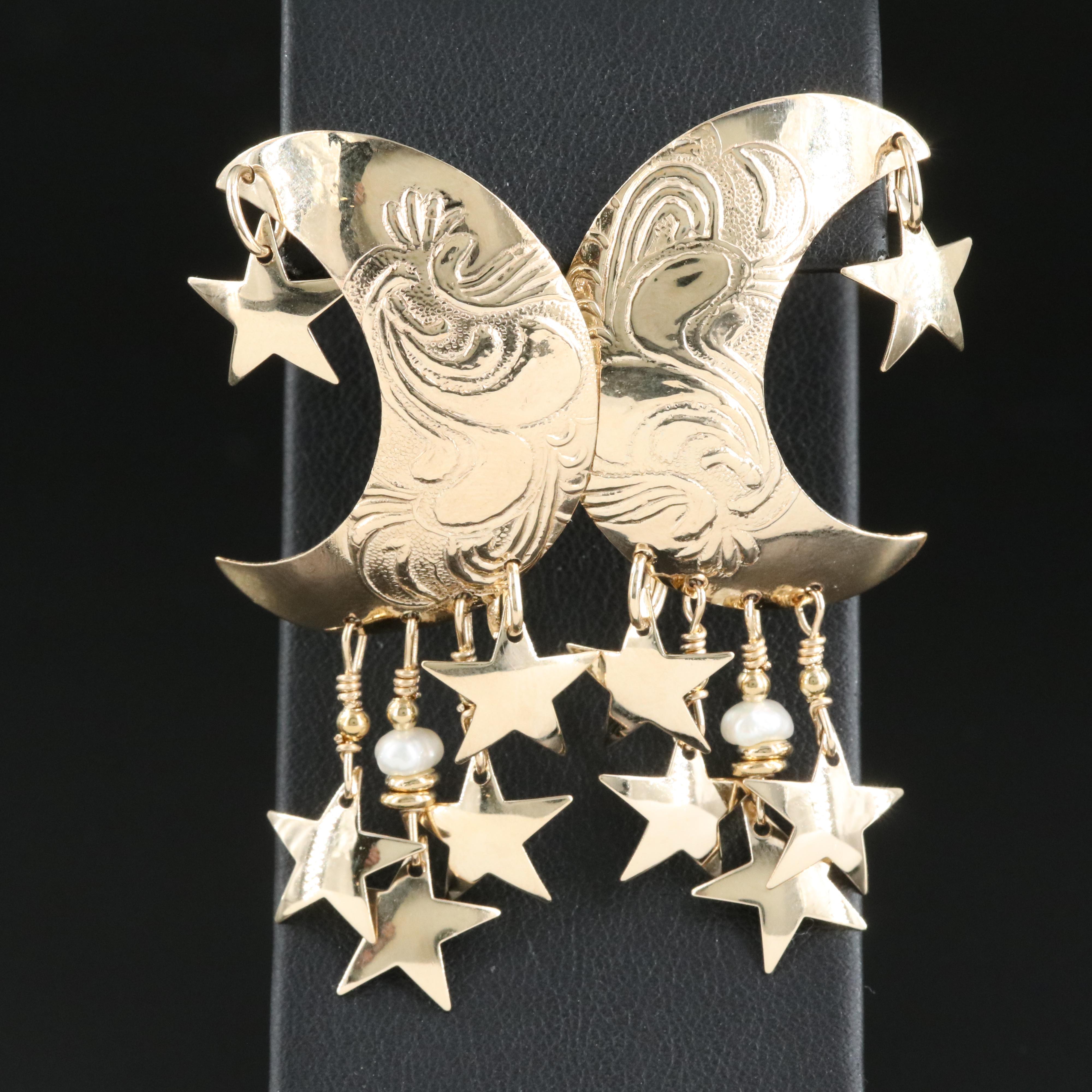 Tabra Pearl Moon and Stars Earrings