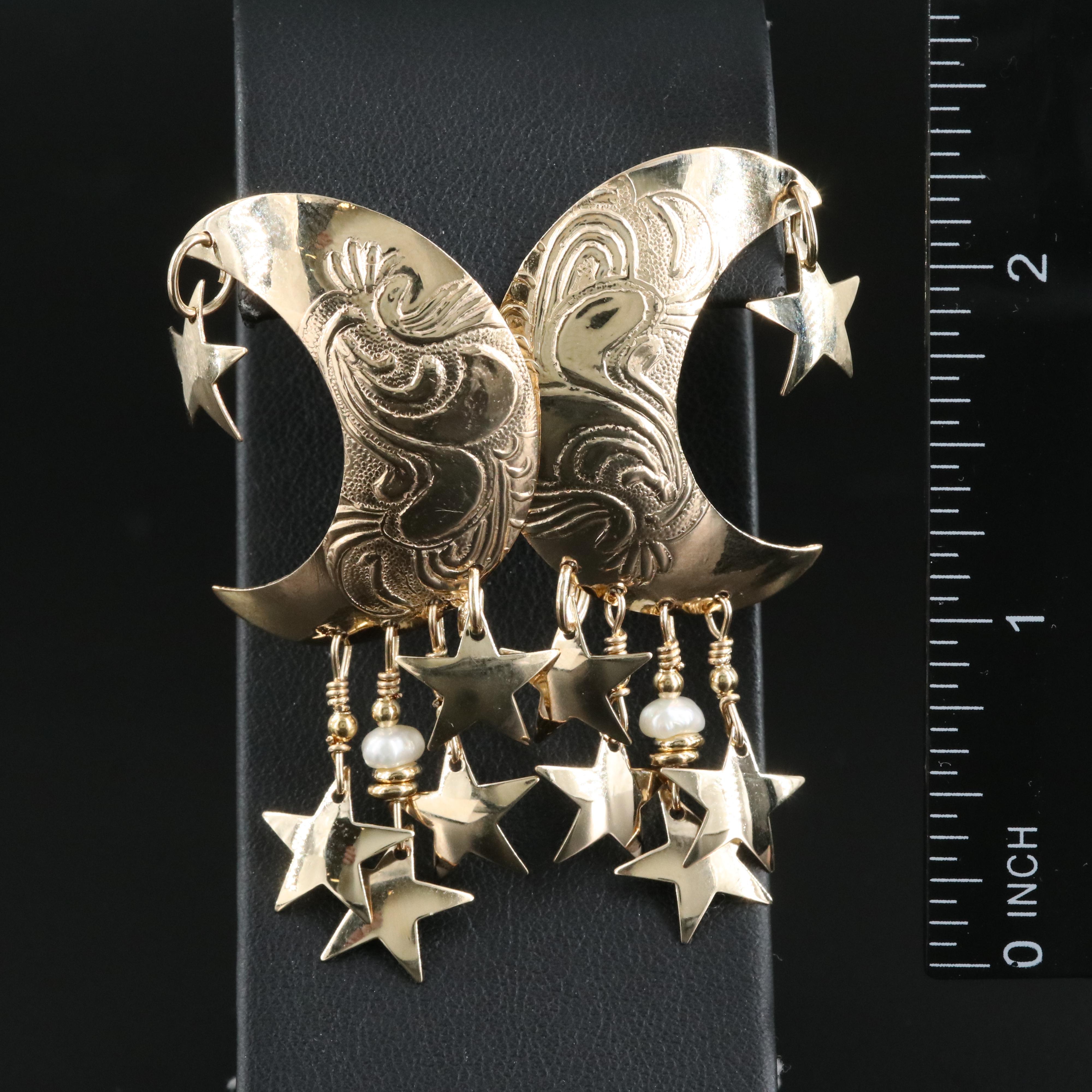 Tabra Pearl Moon and Stars Earrings