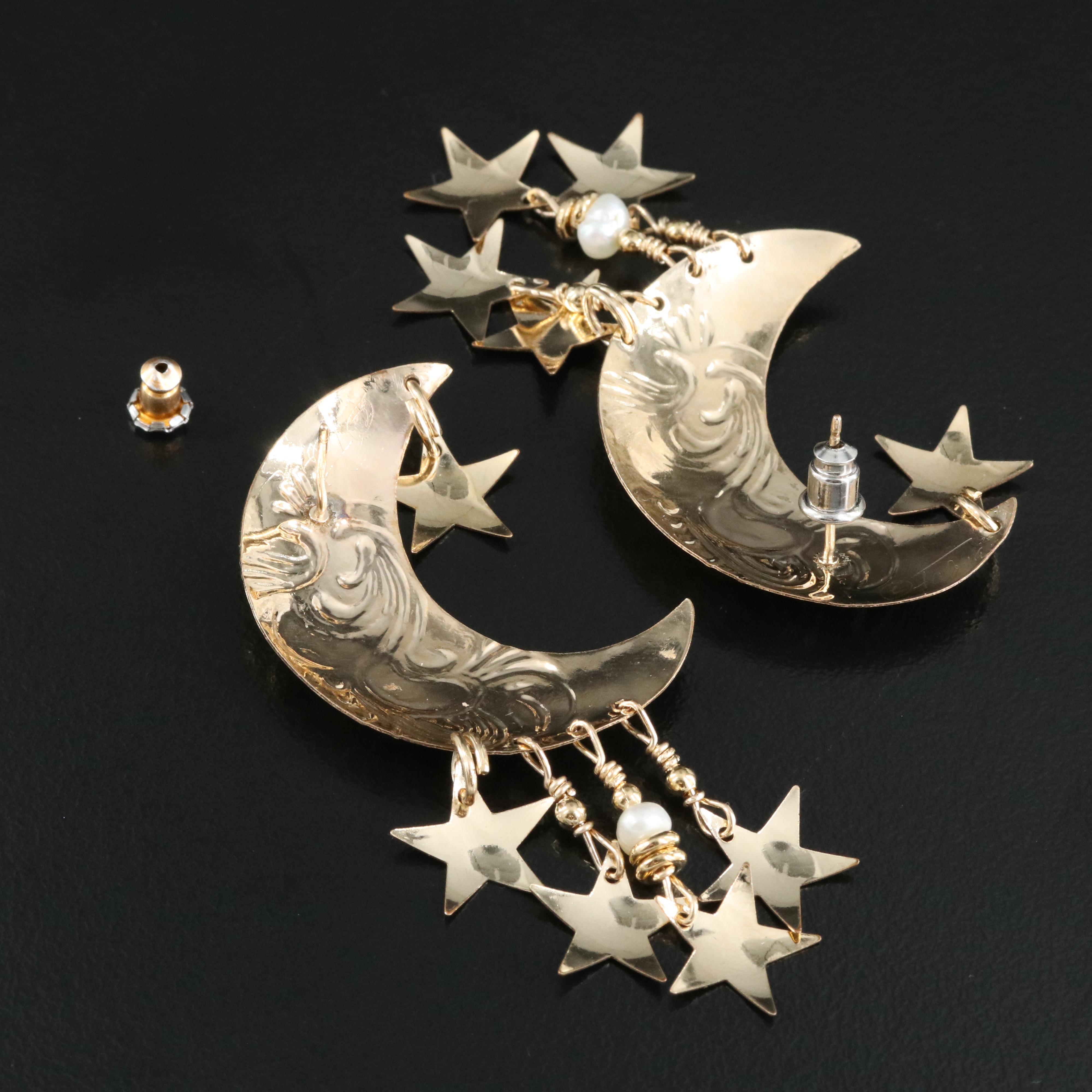 Tabra Pearl Moon and Stars Earrings