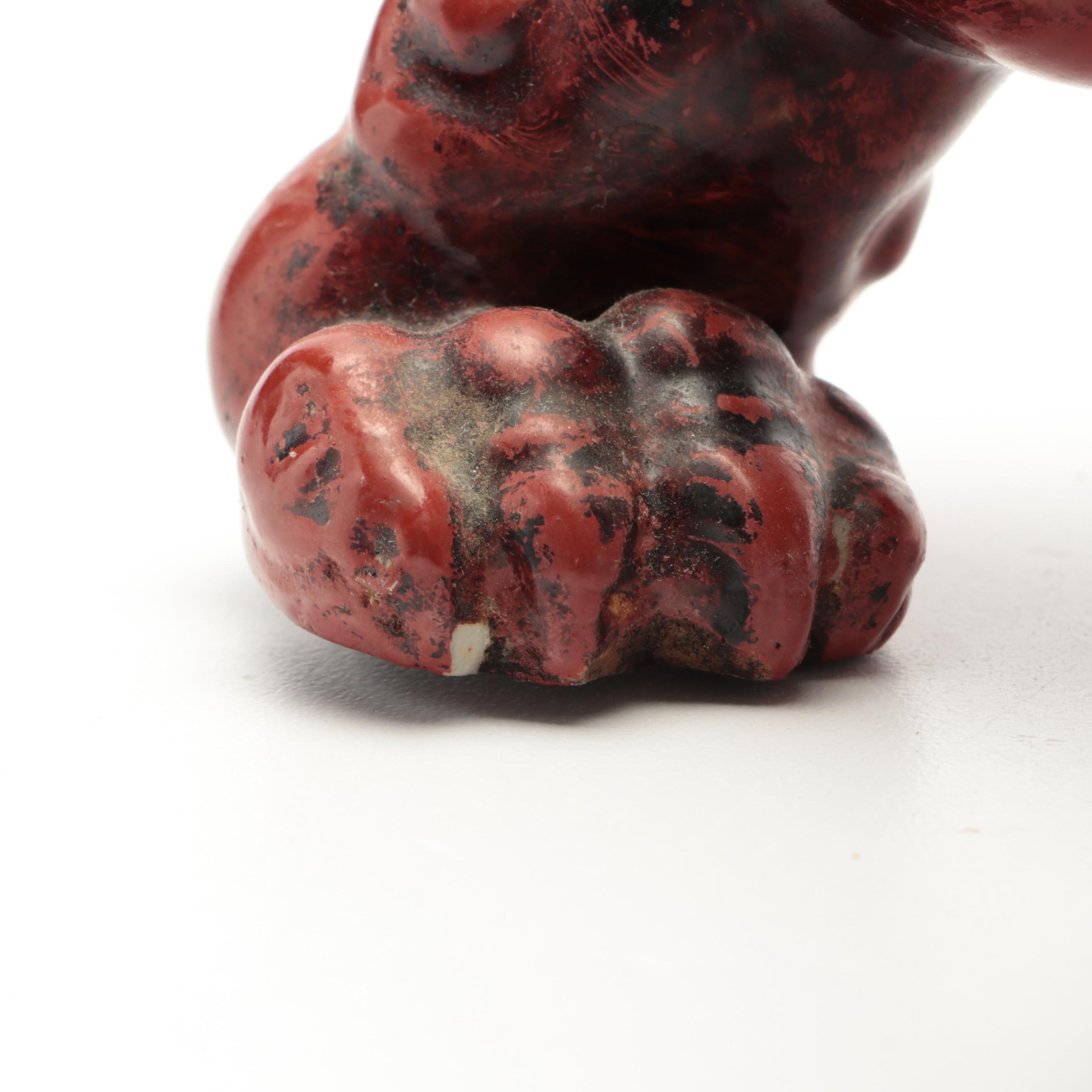 Japanese Kutani Porcelain Guardian Lion Okimono, 19th Century