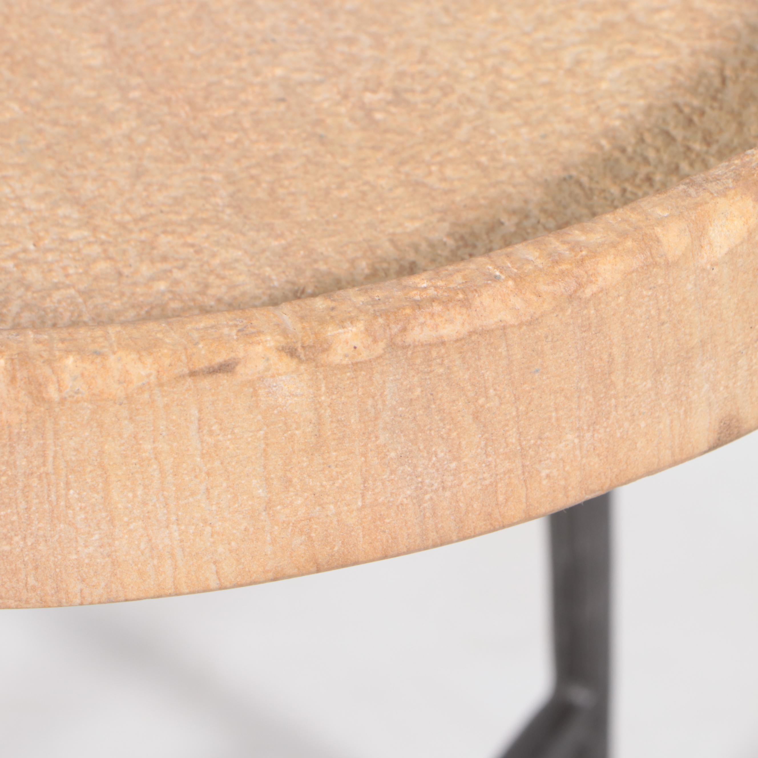 Carved Stone and Steel Side Table