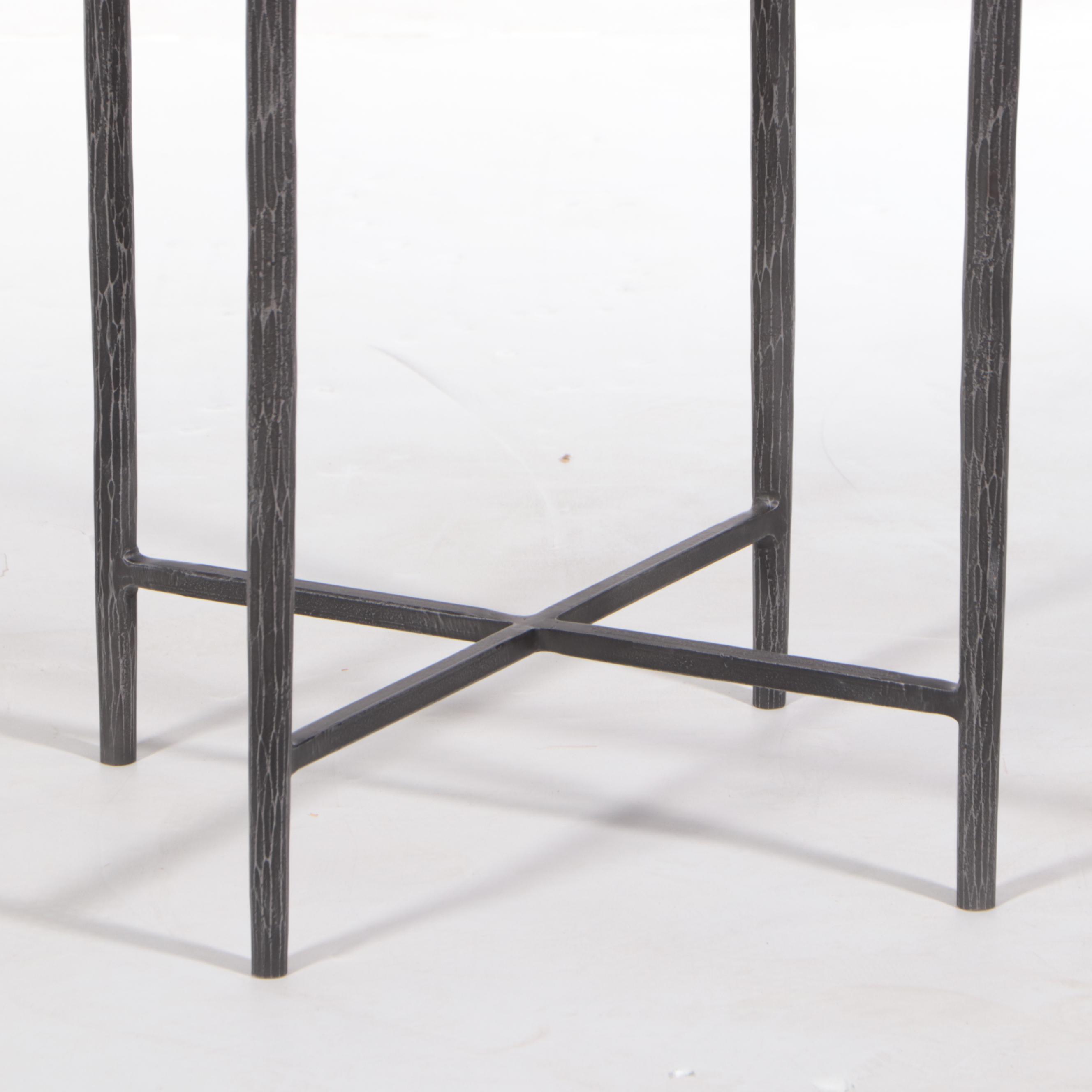 Carved Stone and Steel Side Table