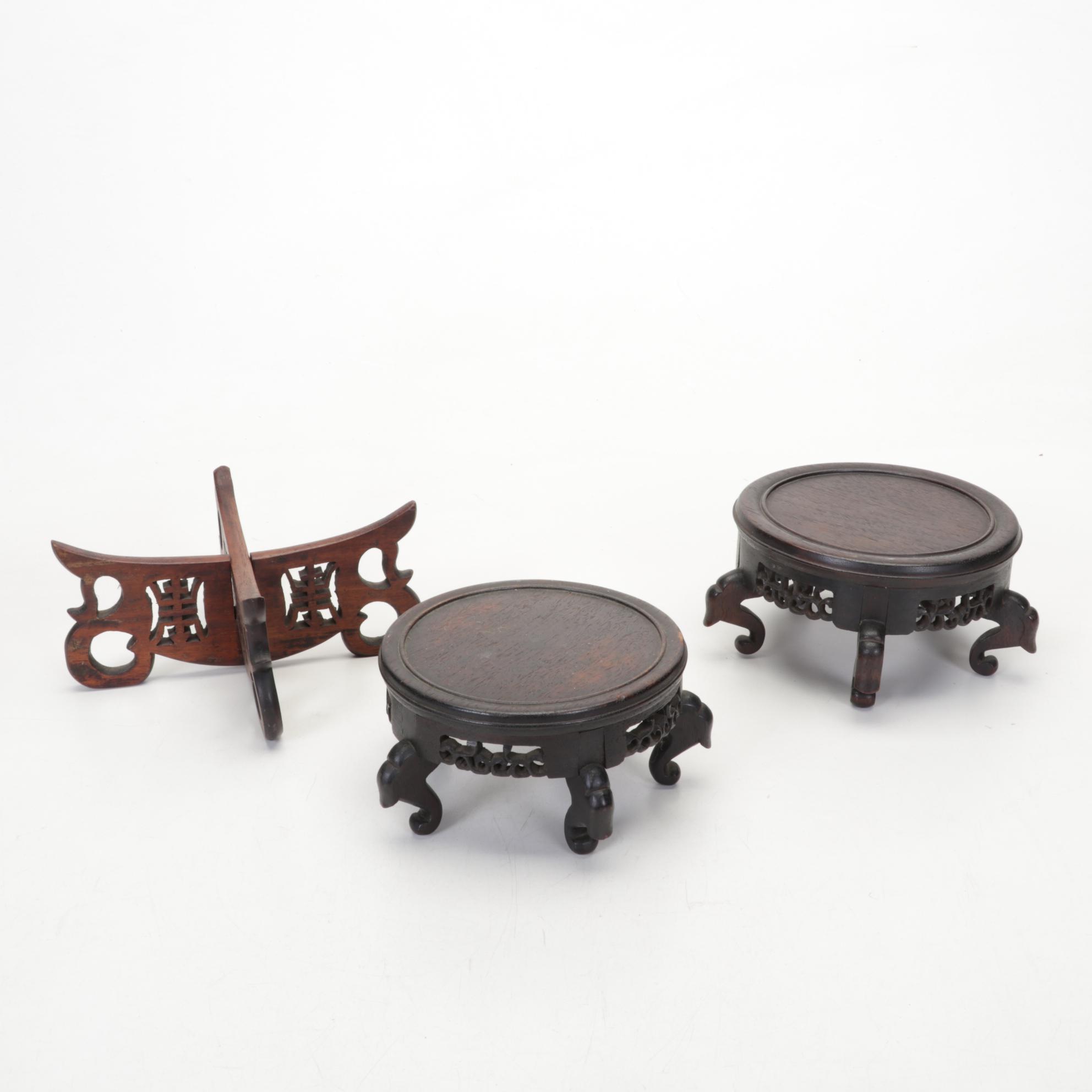Chinese Style Carved Wood and Metal Bases and Stands