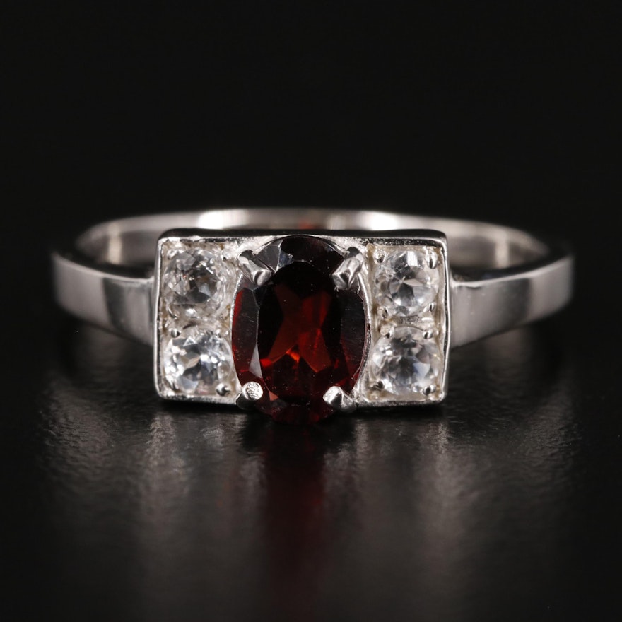 Sterling Garnet and White Topaz Ring