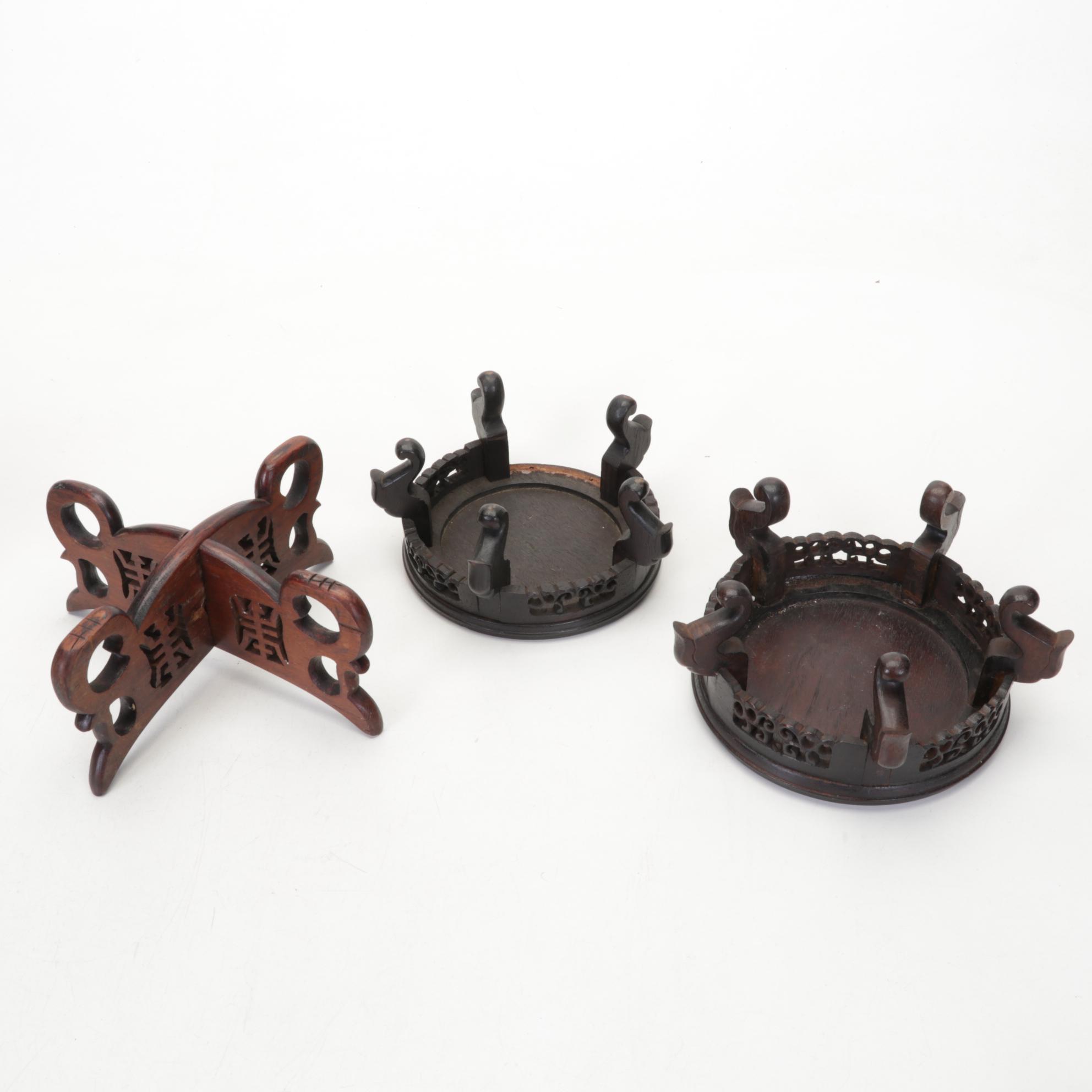 Chinese Style Carved Wood and Metal Bases and Stands