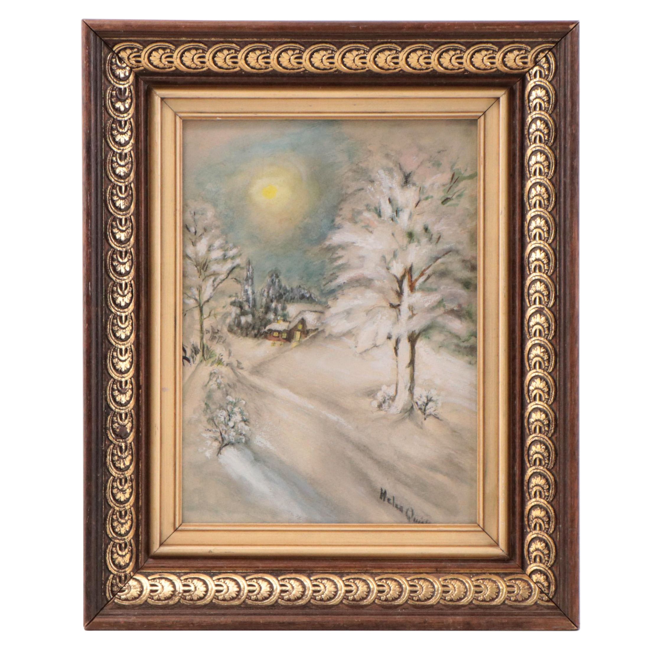 Watercolor Painting of Winter Landscape