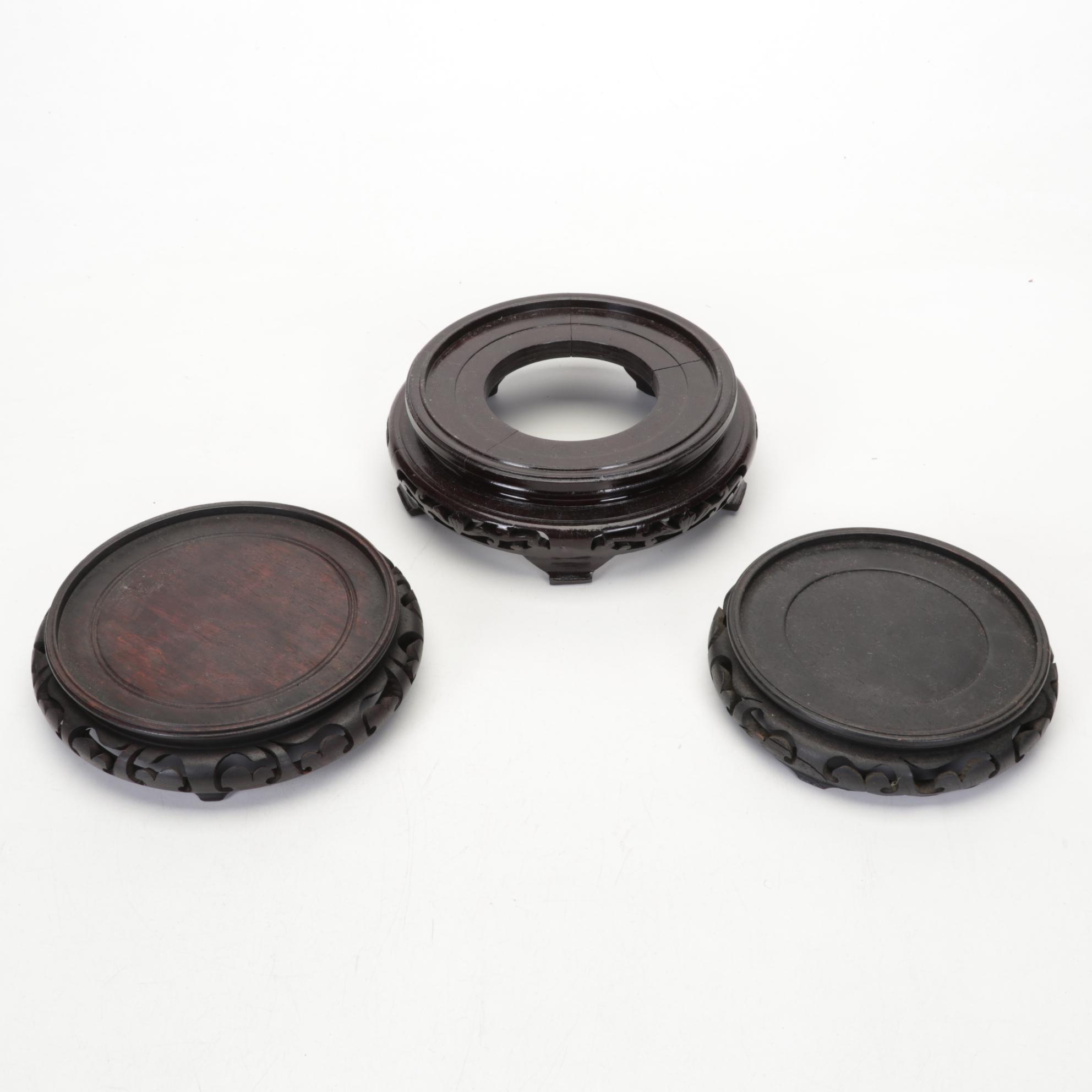 Chinese Style Carved Wood and Metal Bases and Stands