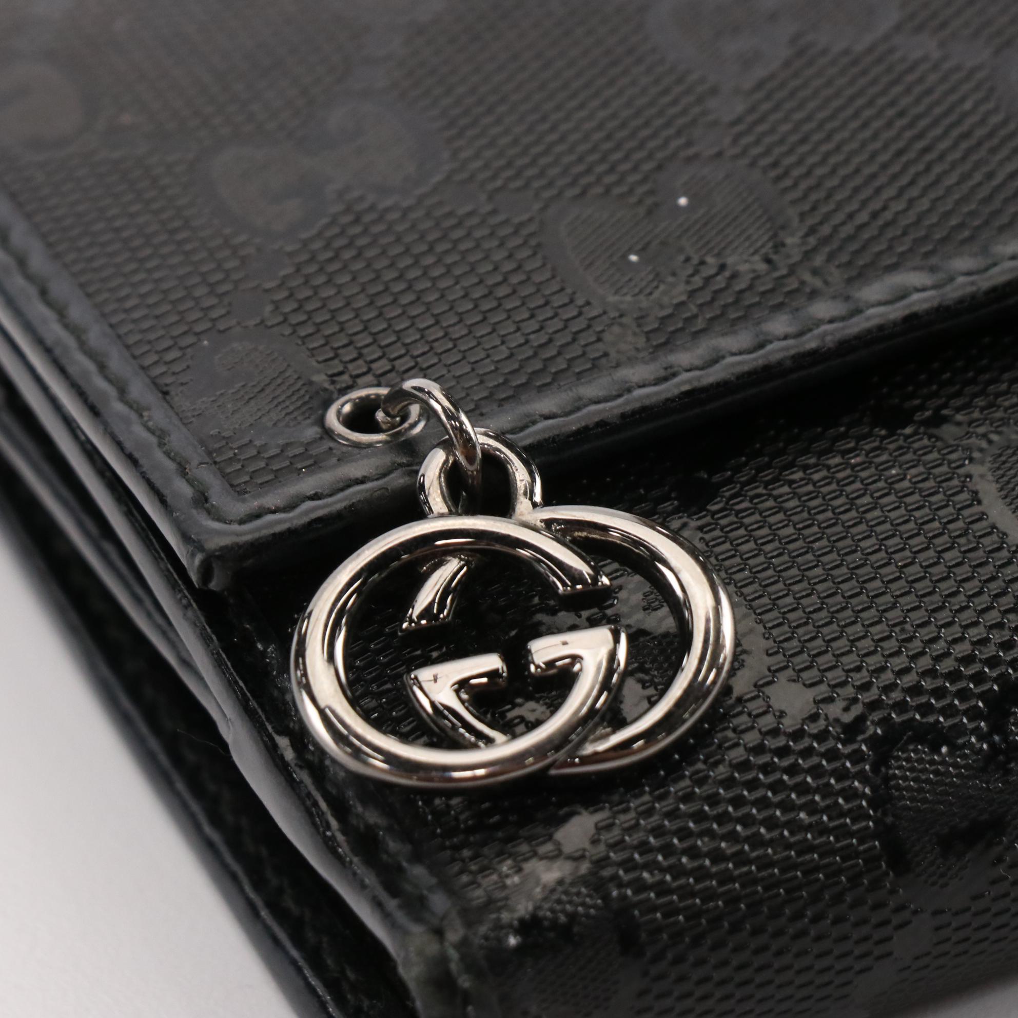 Gucci GG Charm Continental Wallet in Black GG Imprime Coated Canvas with Box