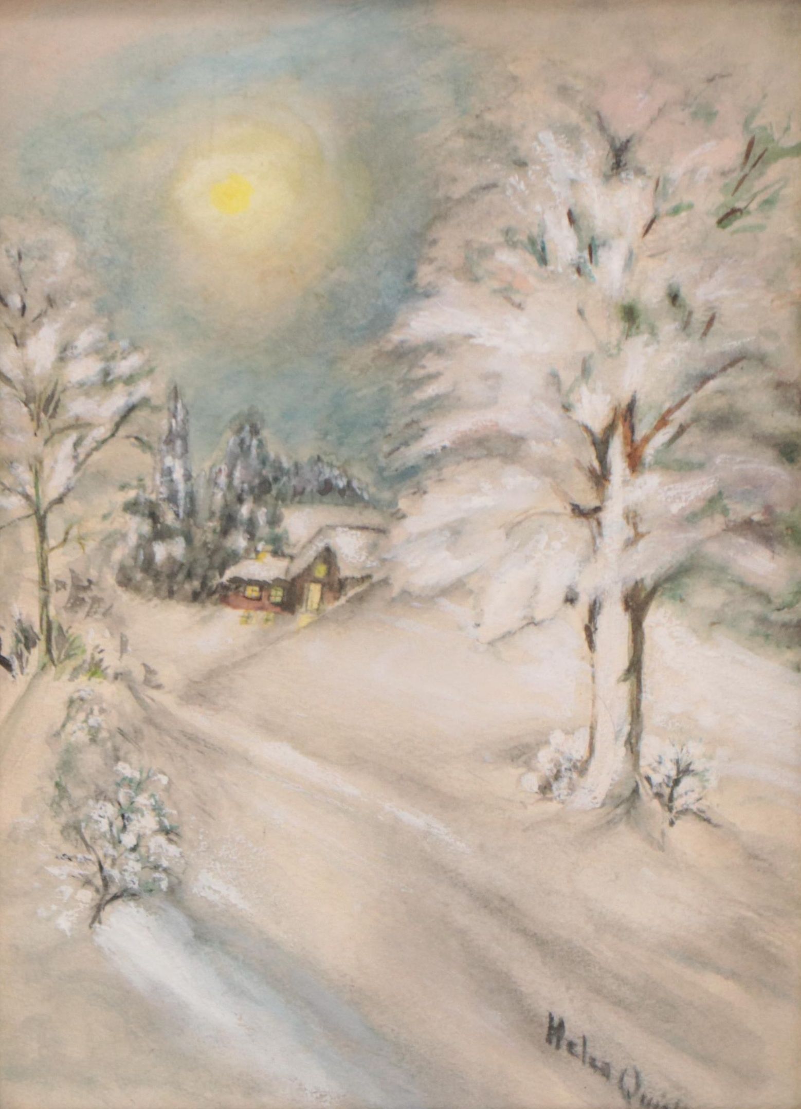 Watercolor Painting of Winter Landscape
