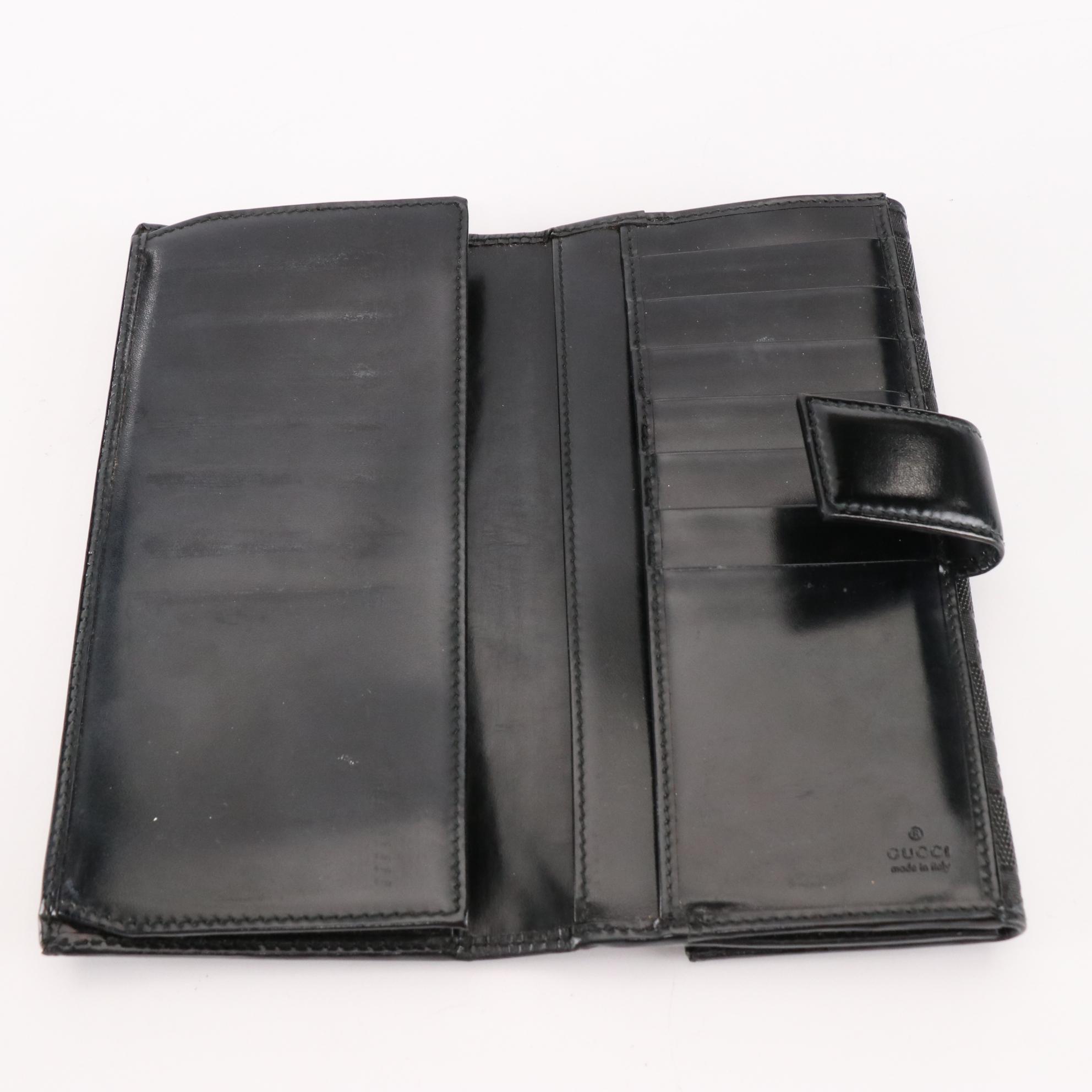 Gucci GG Charm Continental Wallet in Black GG Imprime Coated Canvas with Box