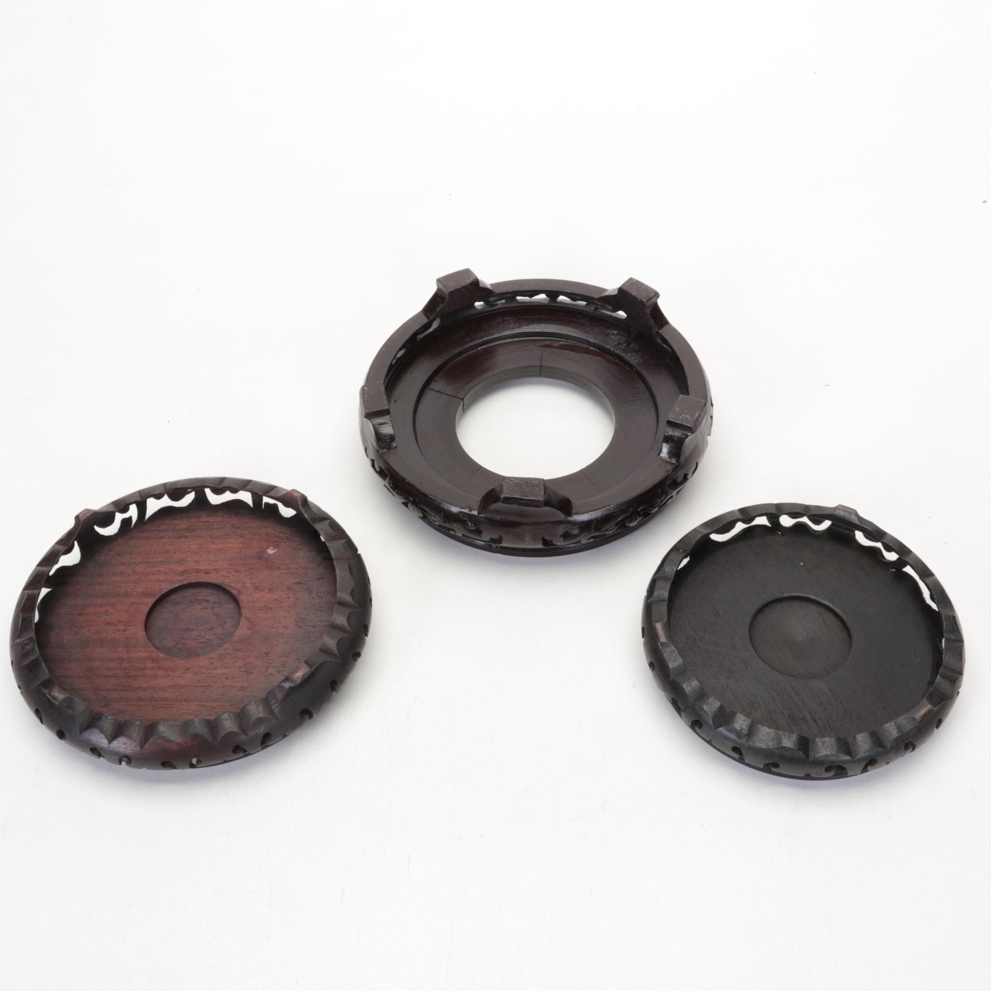 Chinese Style Carved Wood and Metal Bases and Stands
