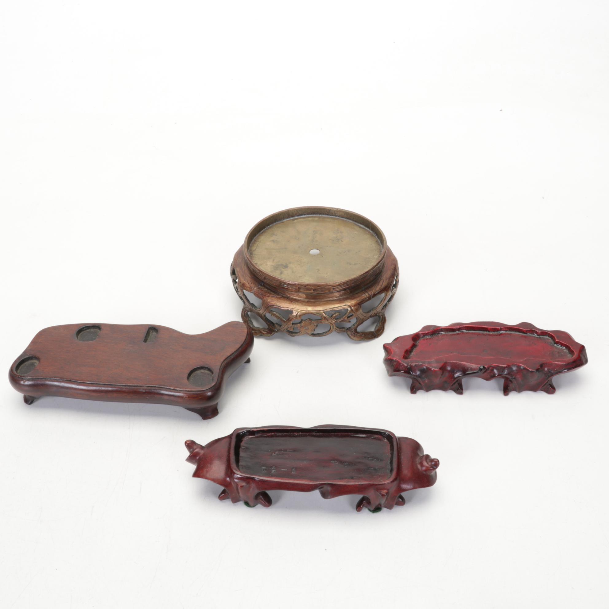 Chinese Style Carved Wood and Metal Bases and Stands