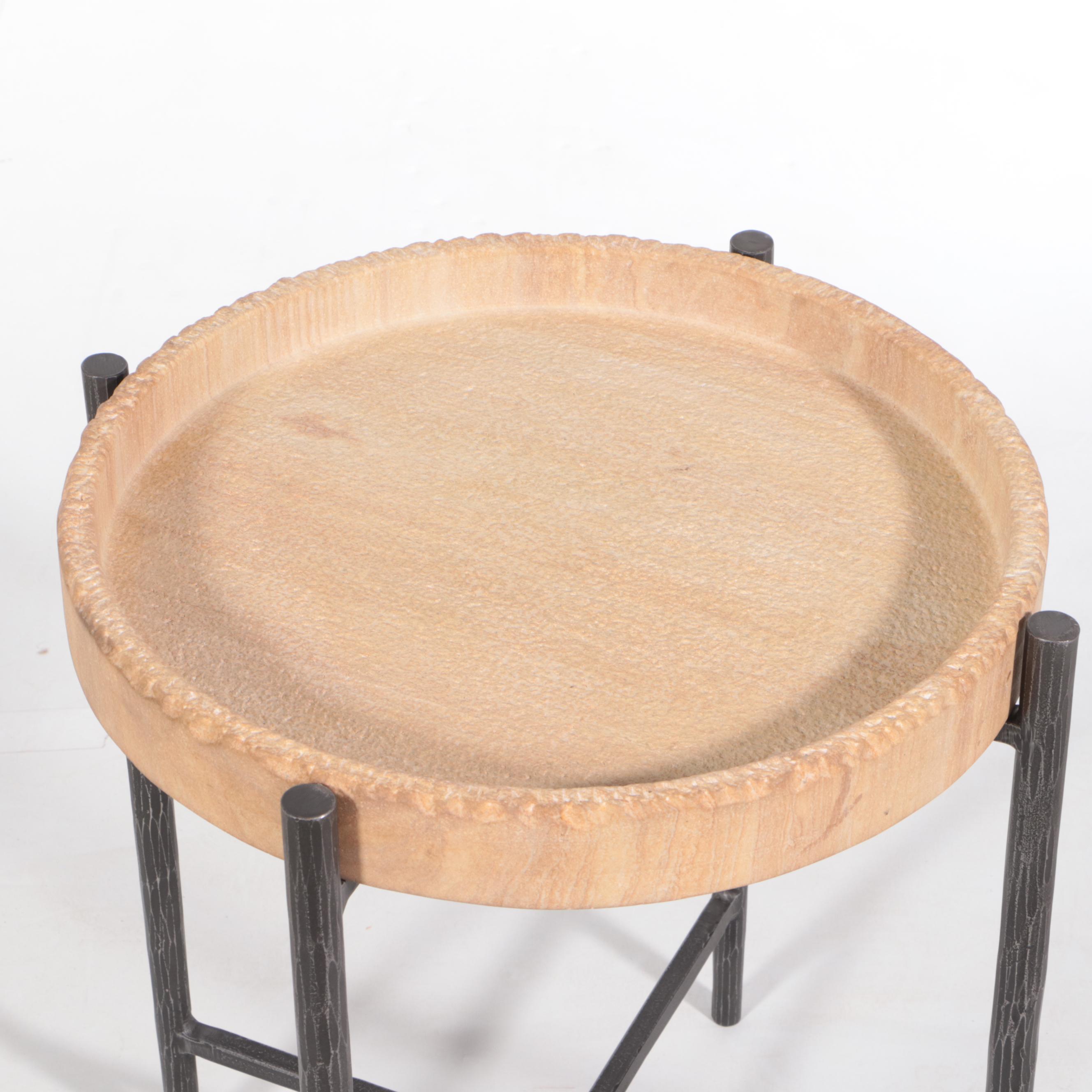 Contemporary Composite Stone and Metal Tray Top End Table