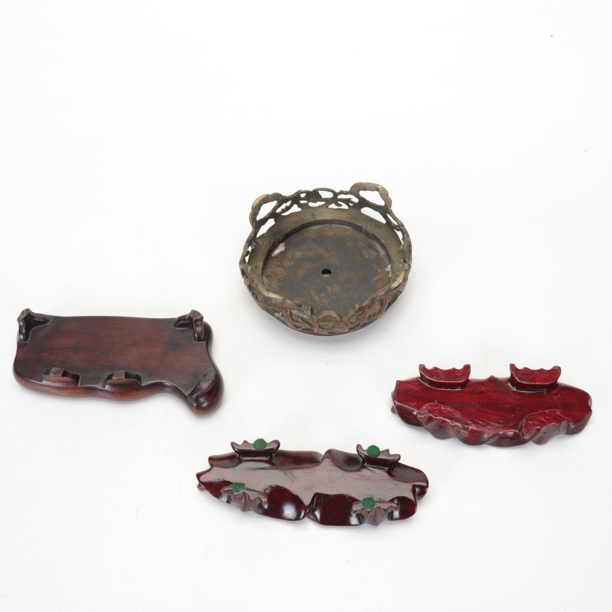 Chinese Style Carved Wood and Metal Bases and Stands
