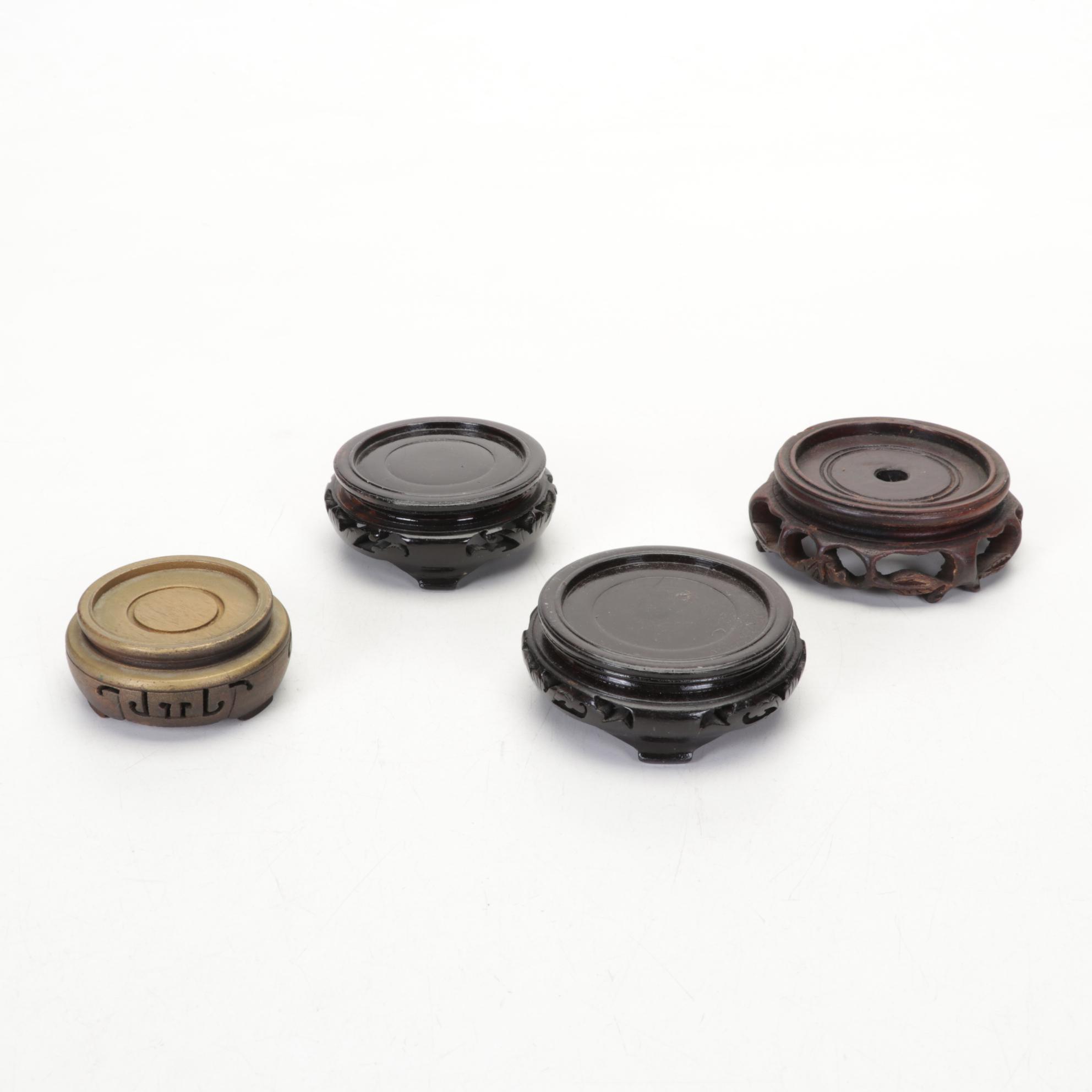 Chinese Style Carved Wood and Metal Bases and Stands