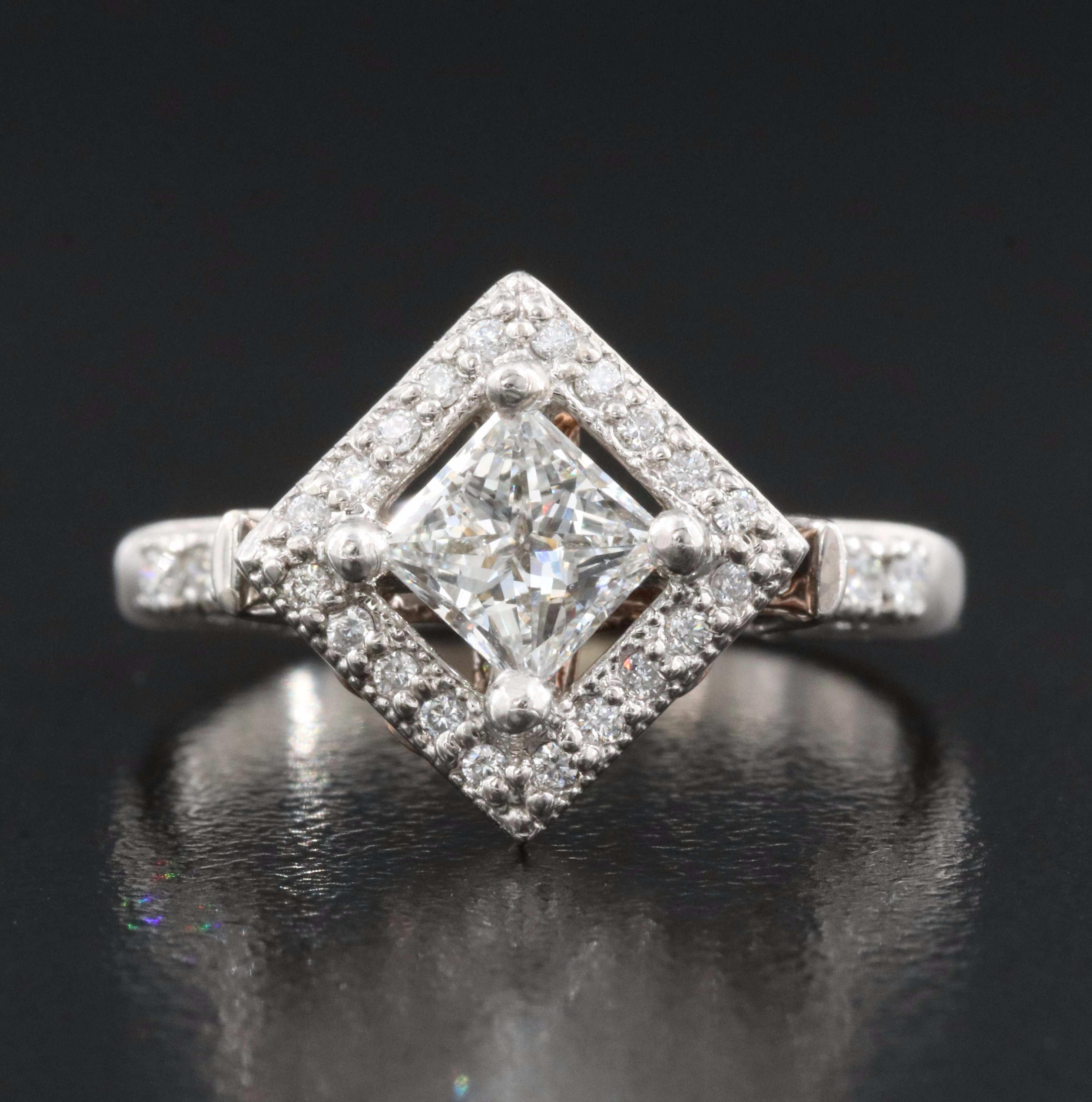 14K 1.04 CTW Diamond Ring with Rose Gold Accents