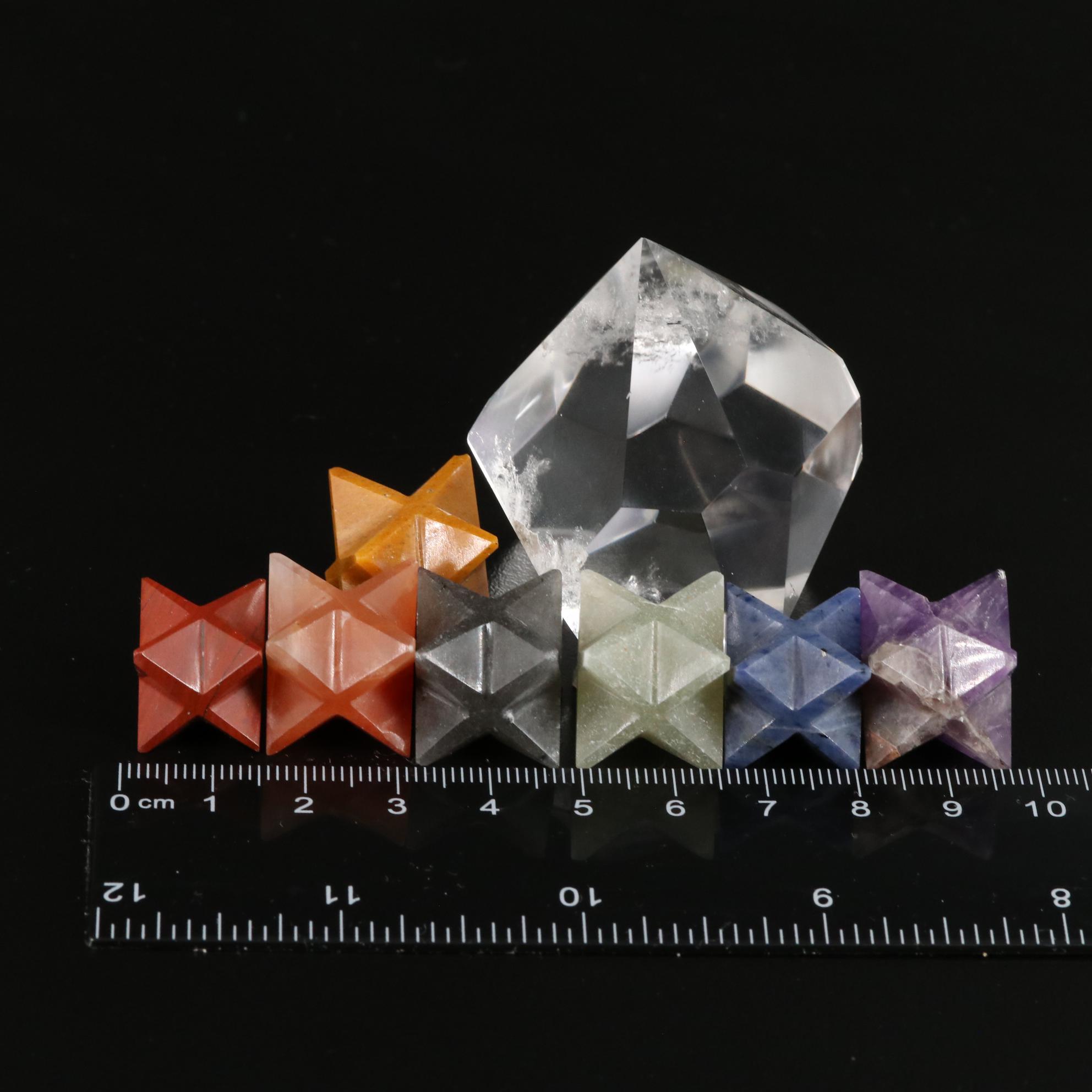 Faceted Rock Crystal Quartz with Amethyst and Jasper Hexagram Crystals