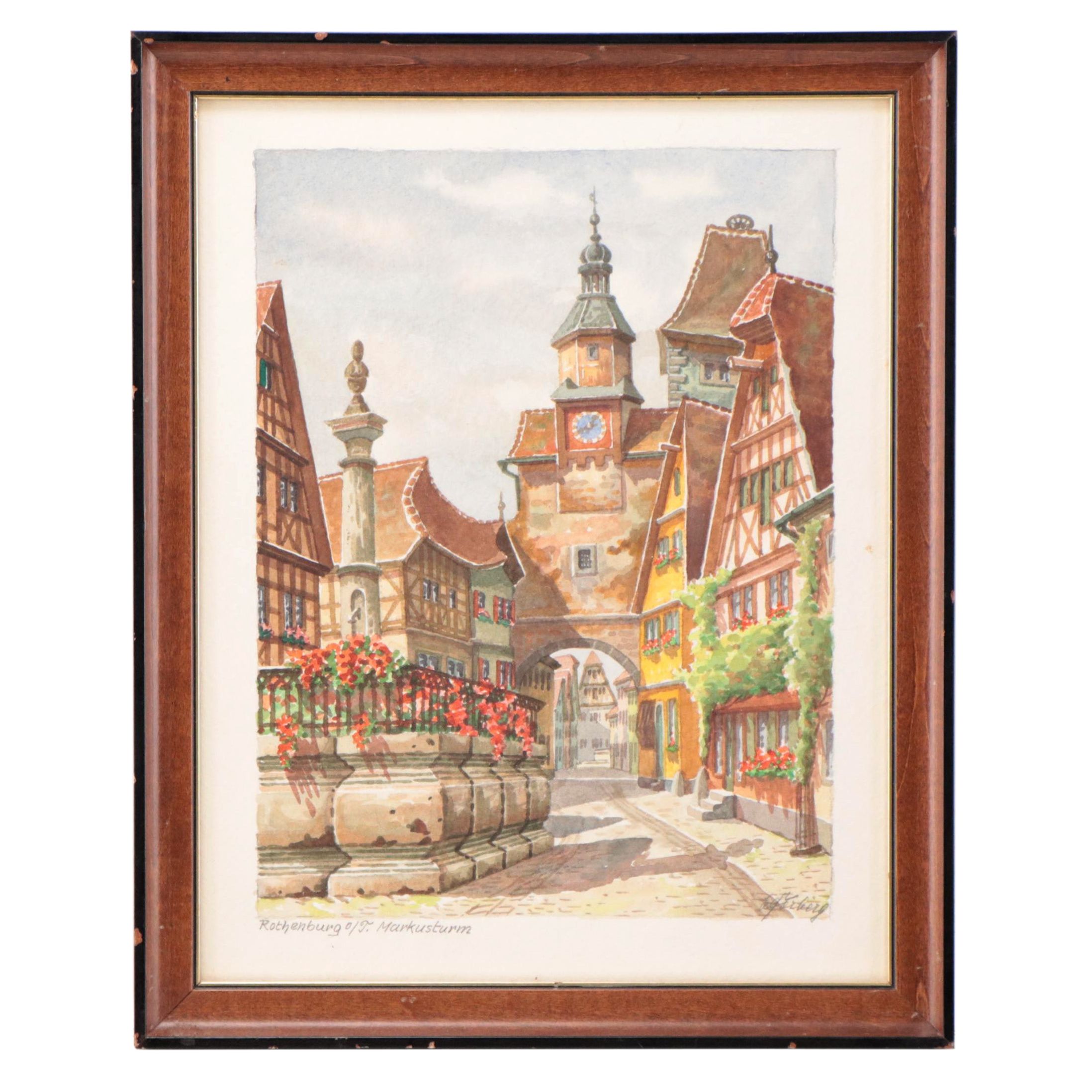 Watercolor Painting of Rothenburg City Scene