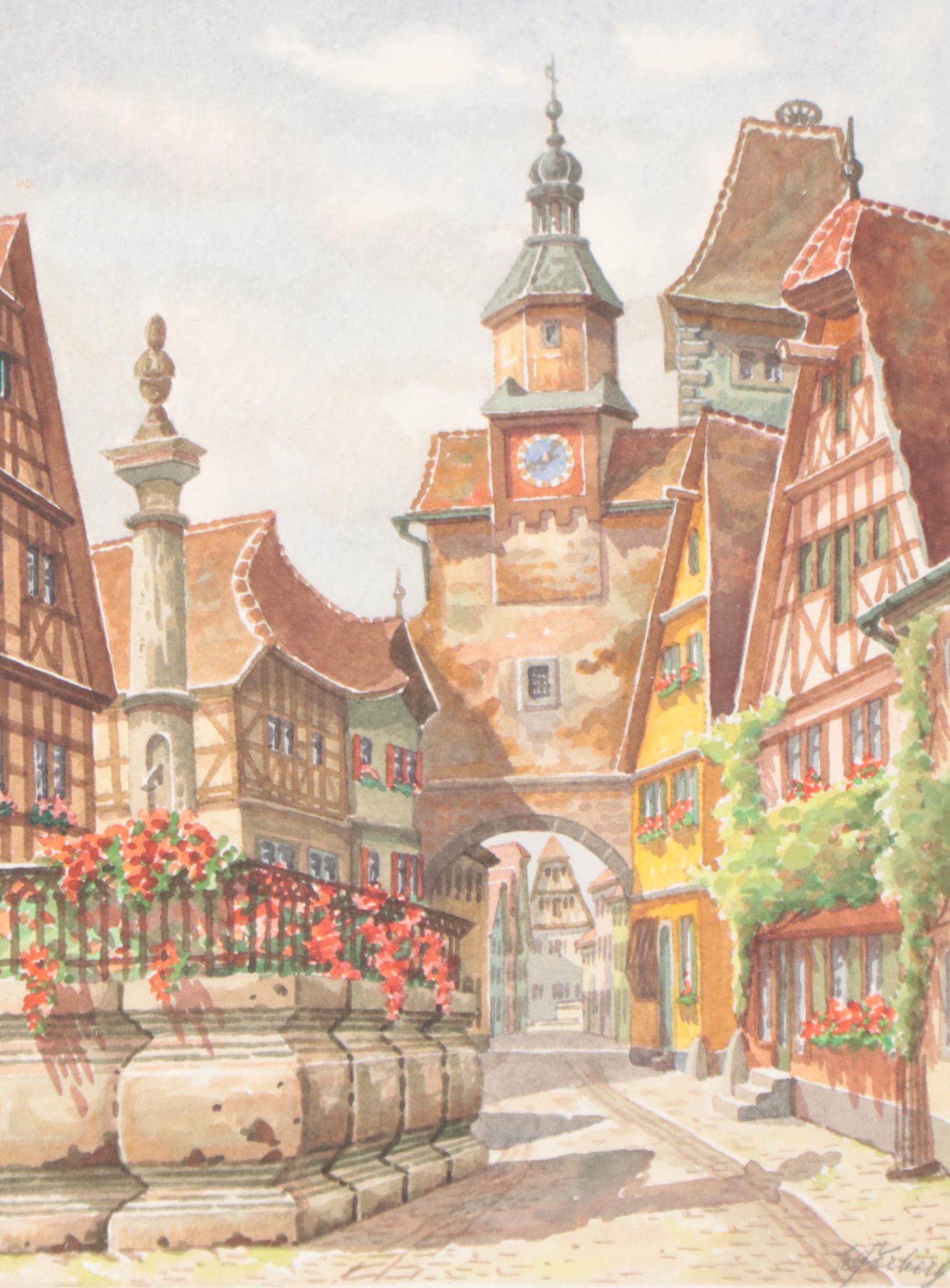 Watercolor Painting of Rothenburg City Scene