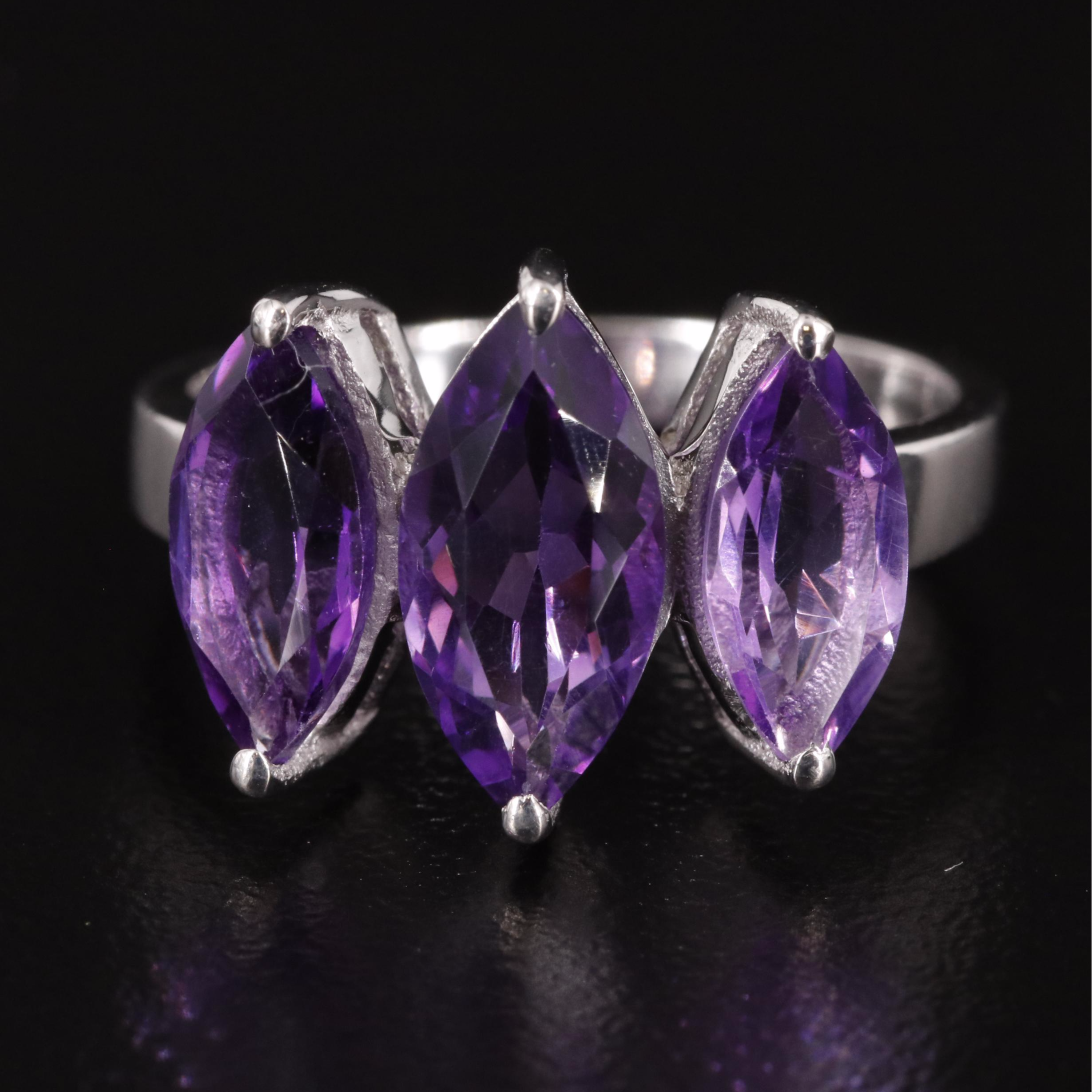 Sterling Amethyst Three Stone Ring