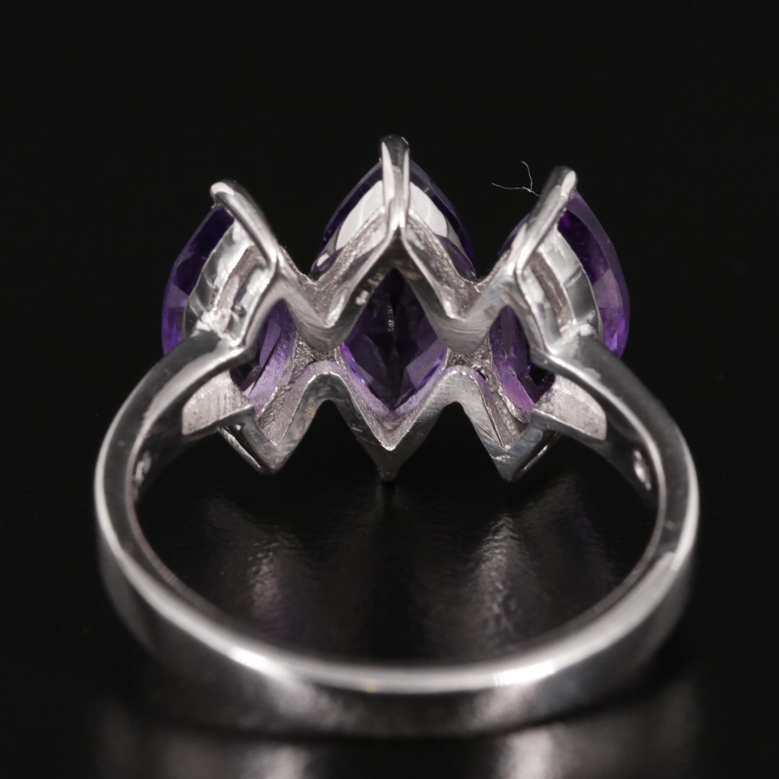 Sterling Amethyst Three Stone Ring