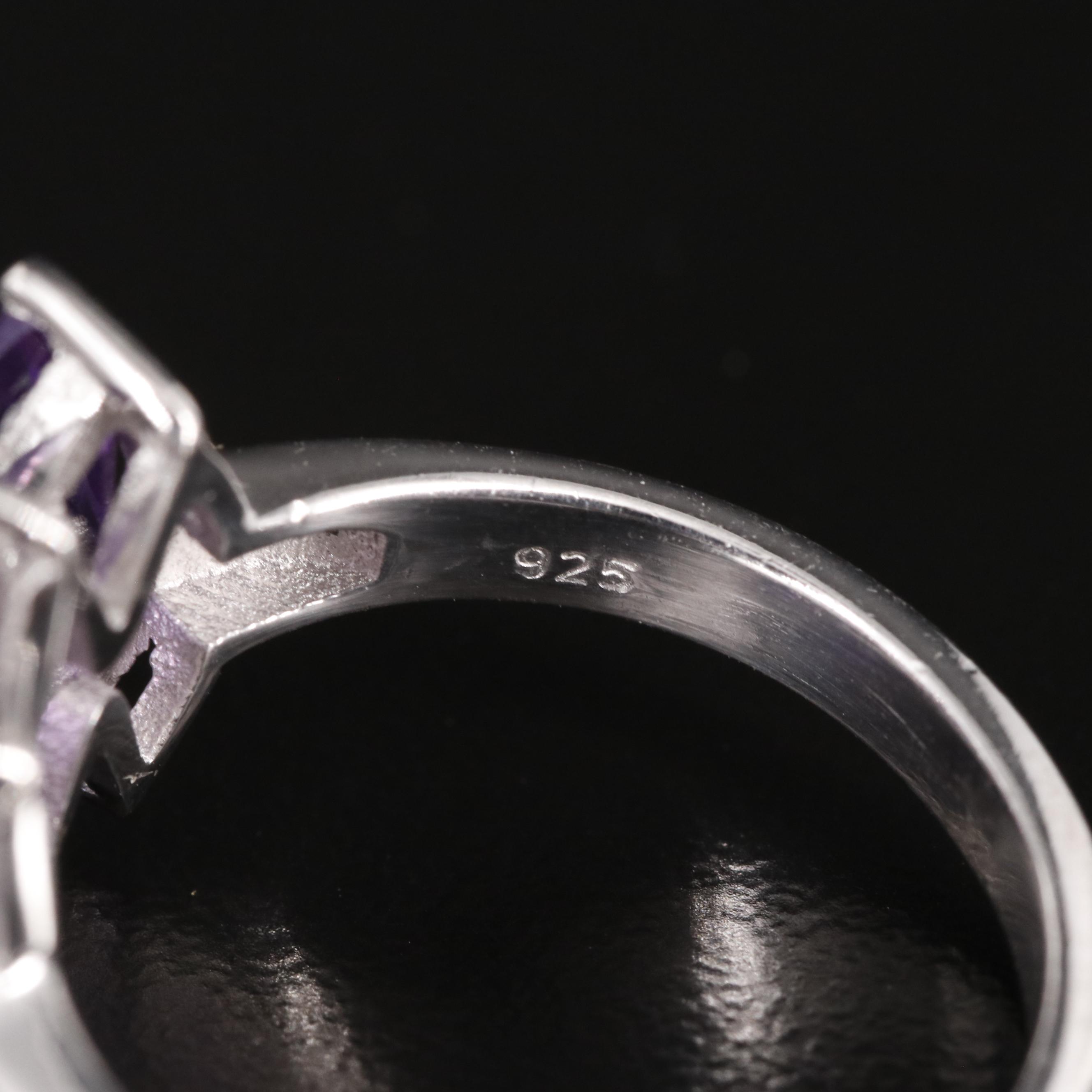 Sterling Amethyst Three Stone Ring