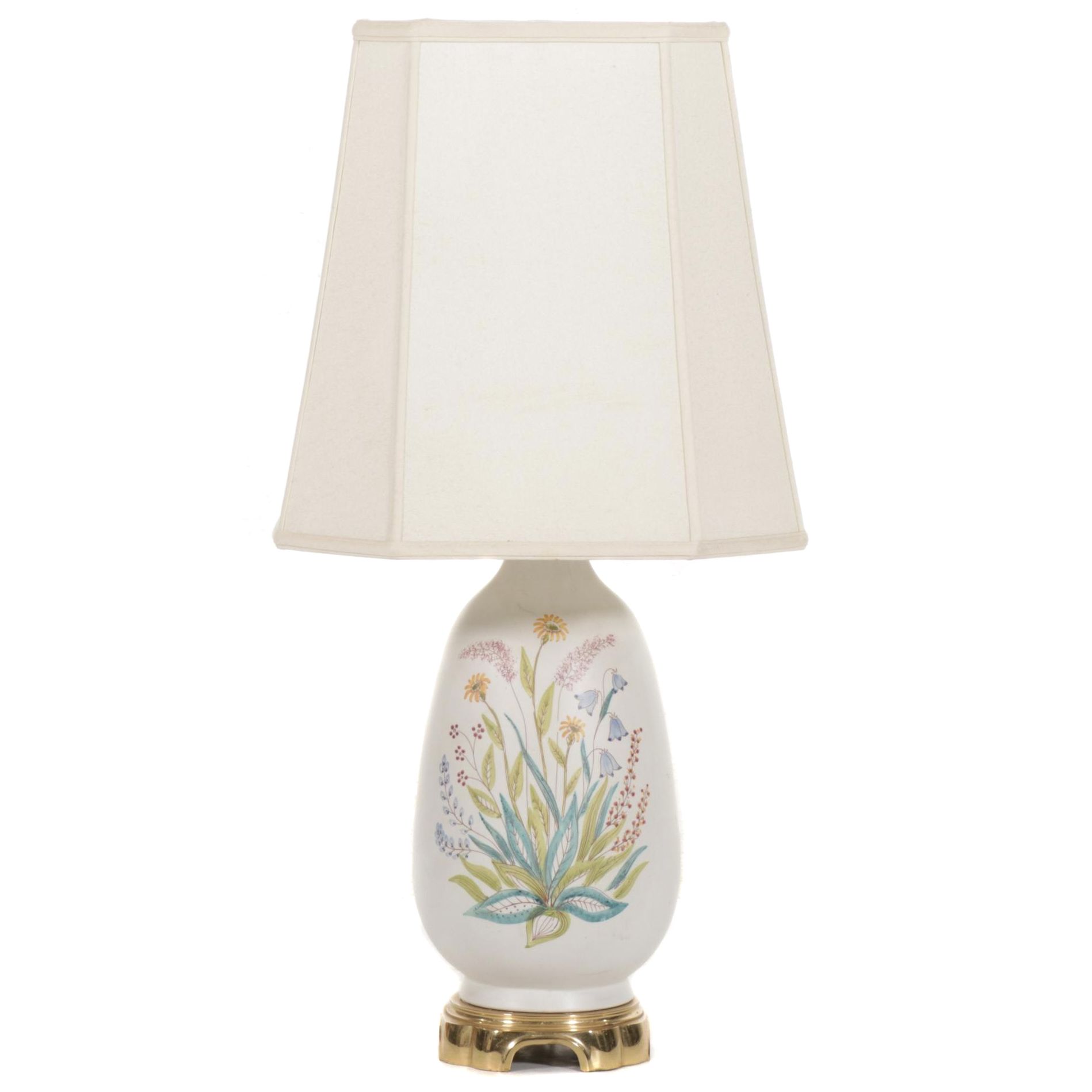 Scandinavian Style Hand-Painted Floral Porcelain Table Lamp, Late 20th Century