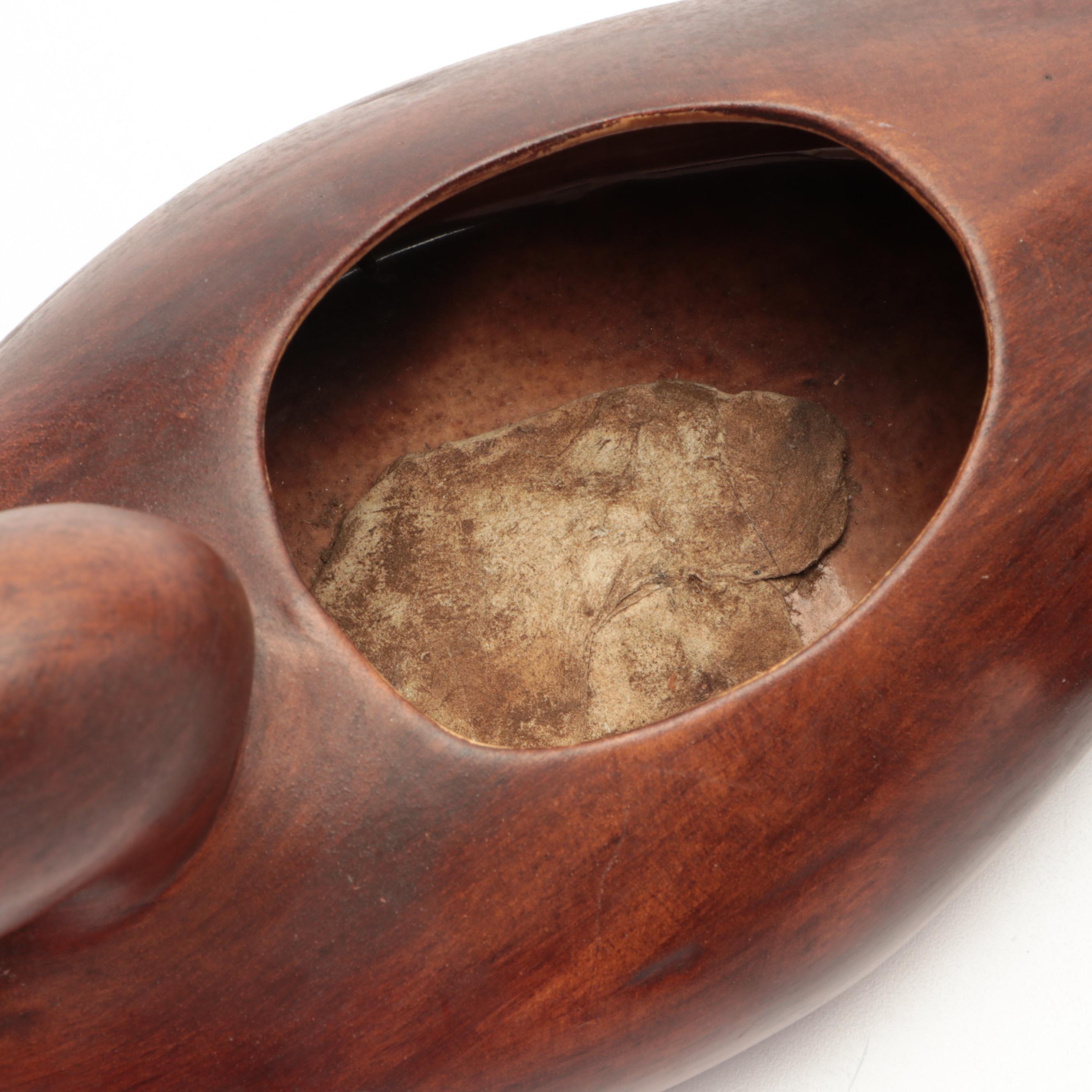 Carved Wooden Box with Duck Shaped Vase and Turned Wood Jar, 20th Century