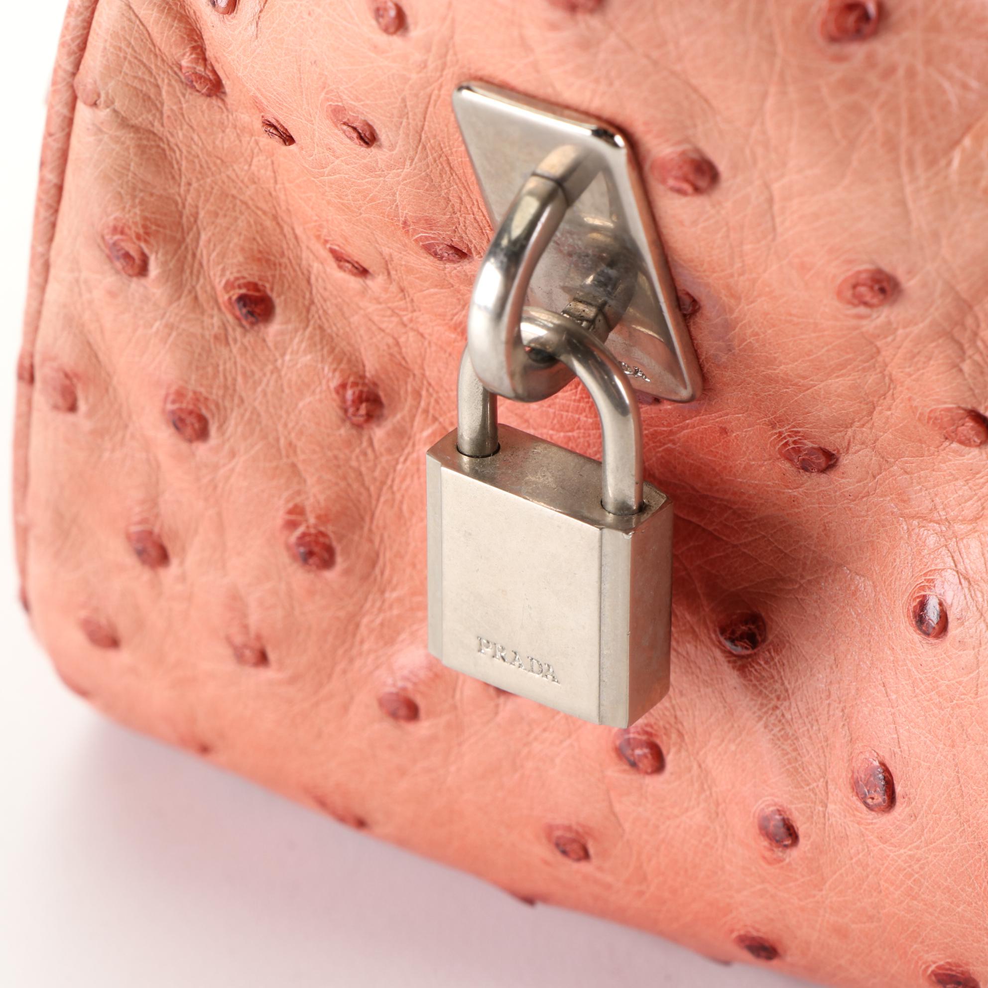 Prada Canapa Bowler Bag with Ostrich Trim