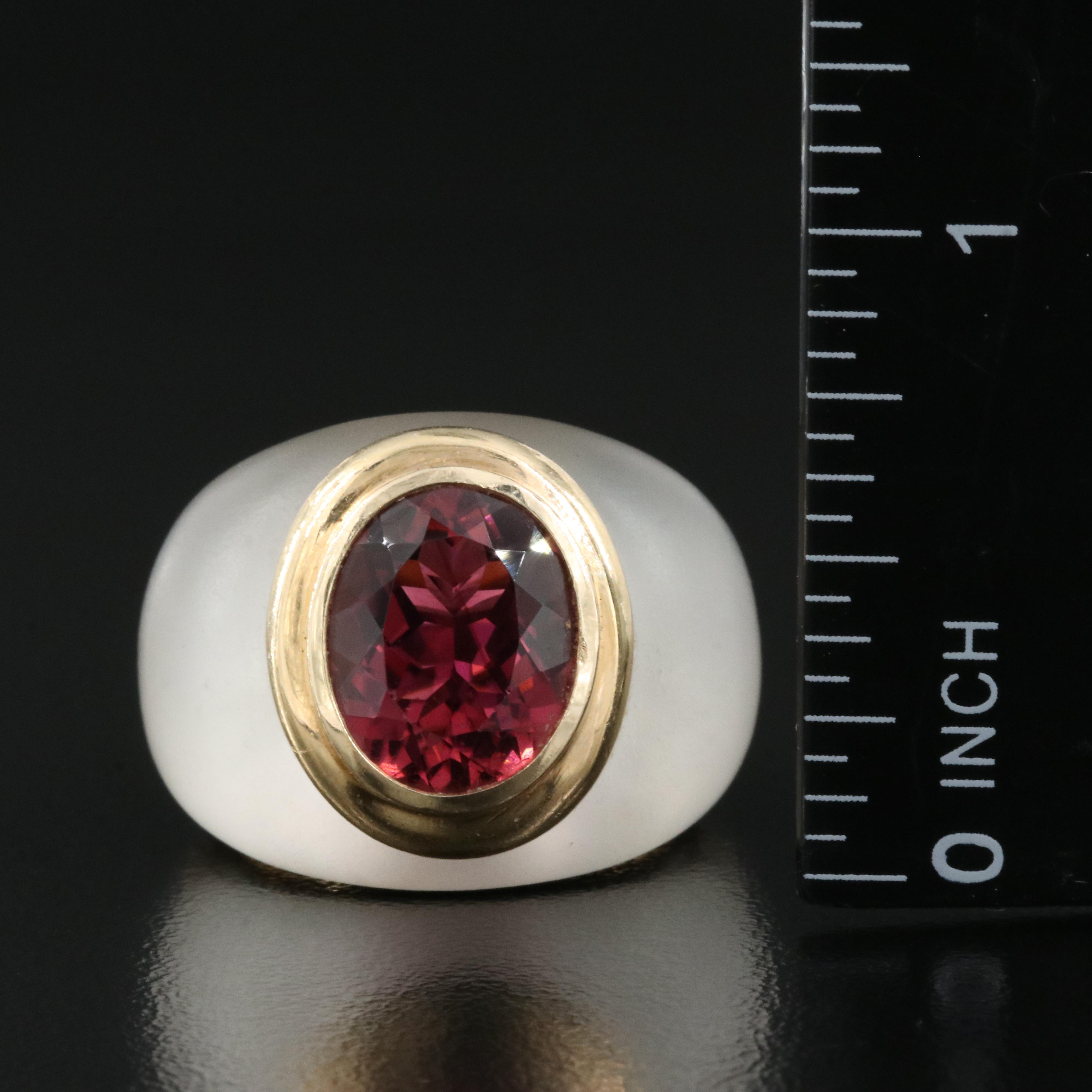 14K 6.50 CT Tourmaline and Rock Crystal Quartz Inlay Ring