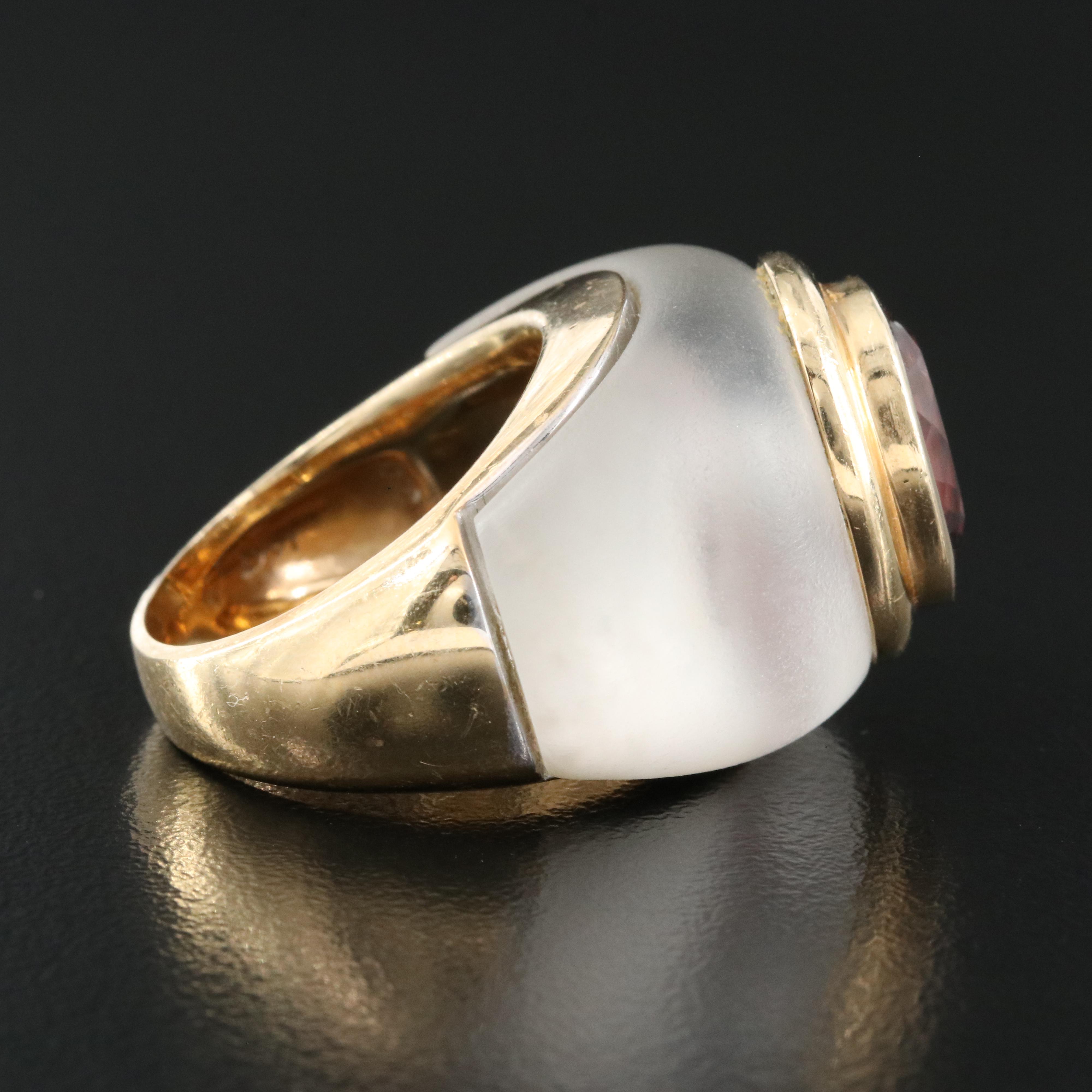 14K 6.50 CT Tourmaline and Rock Crystal Quartz Inlay Ring