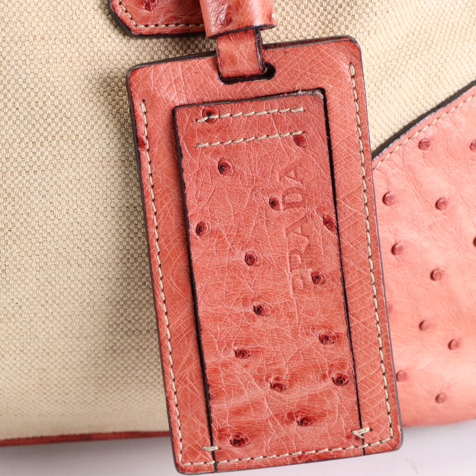 Prada Canapa Bowler Bag with Ostrich Trim