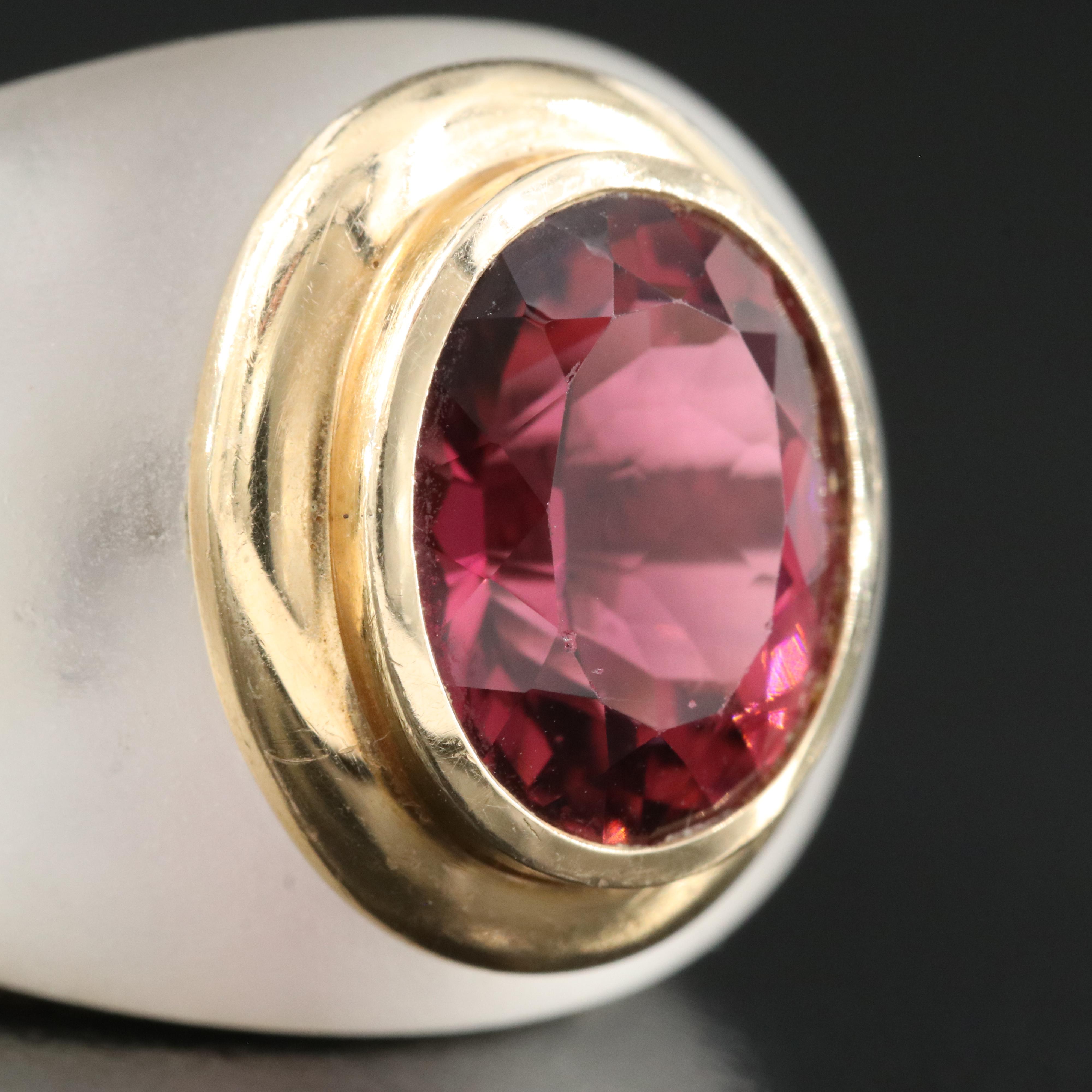 14K 6.50 CT Tourmaline and Rock Crystal Quartz Inlay Ring