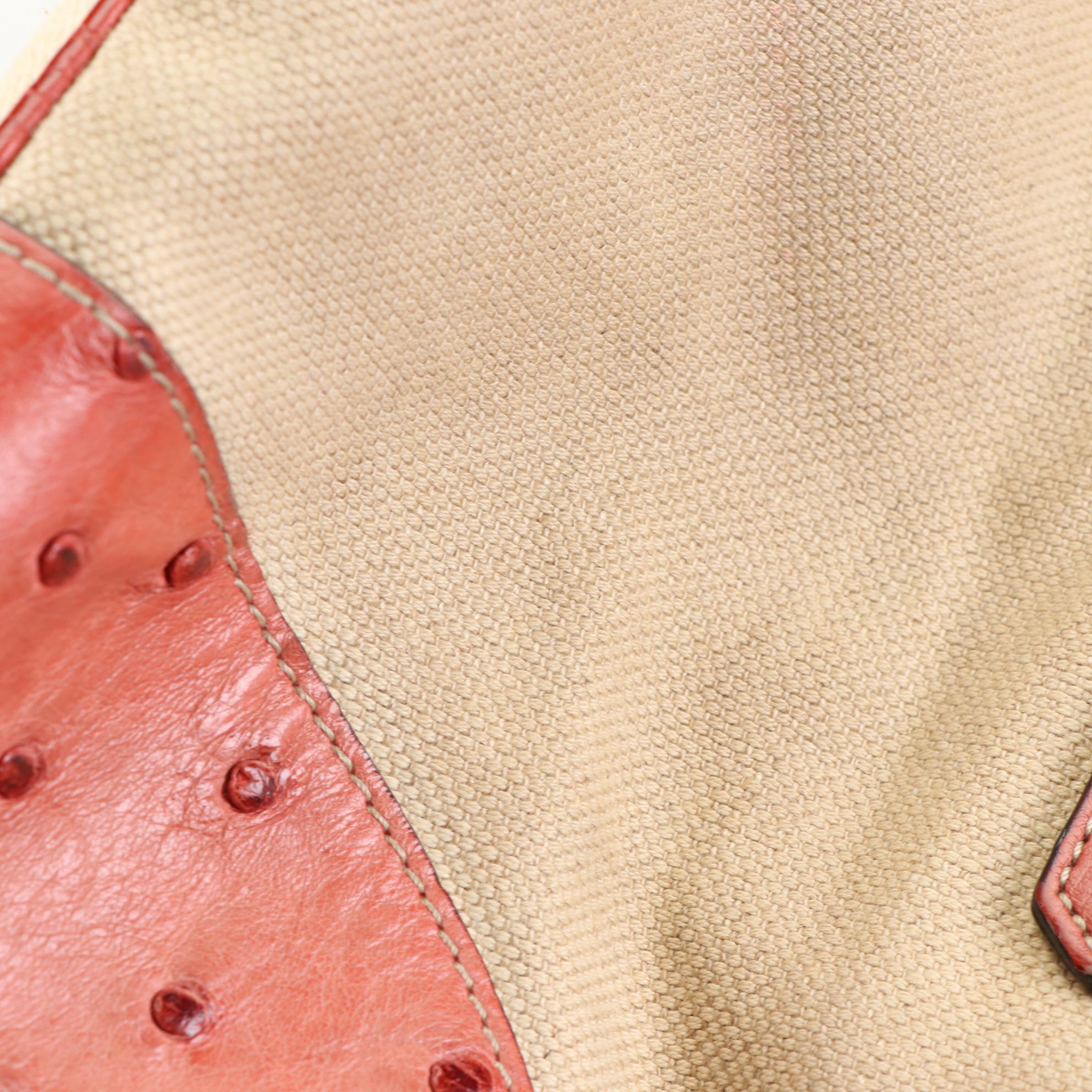 Prada Canapa Bowler Bag with Ostrich Trim