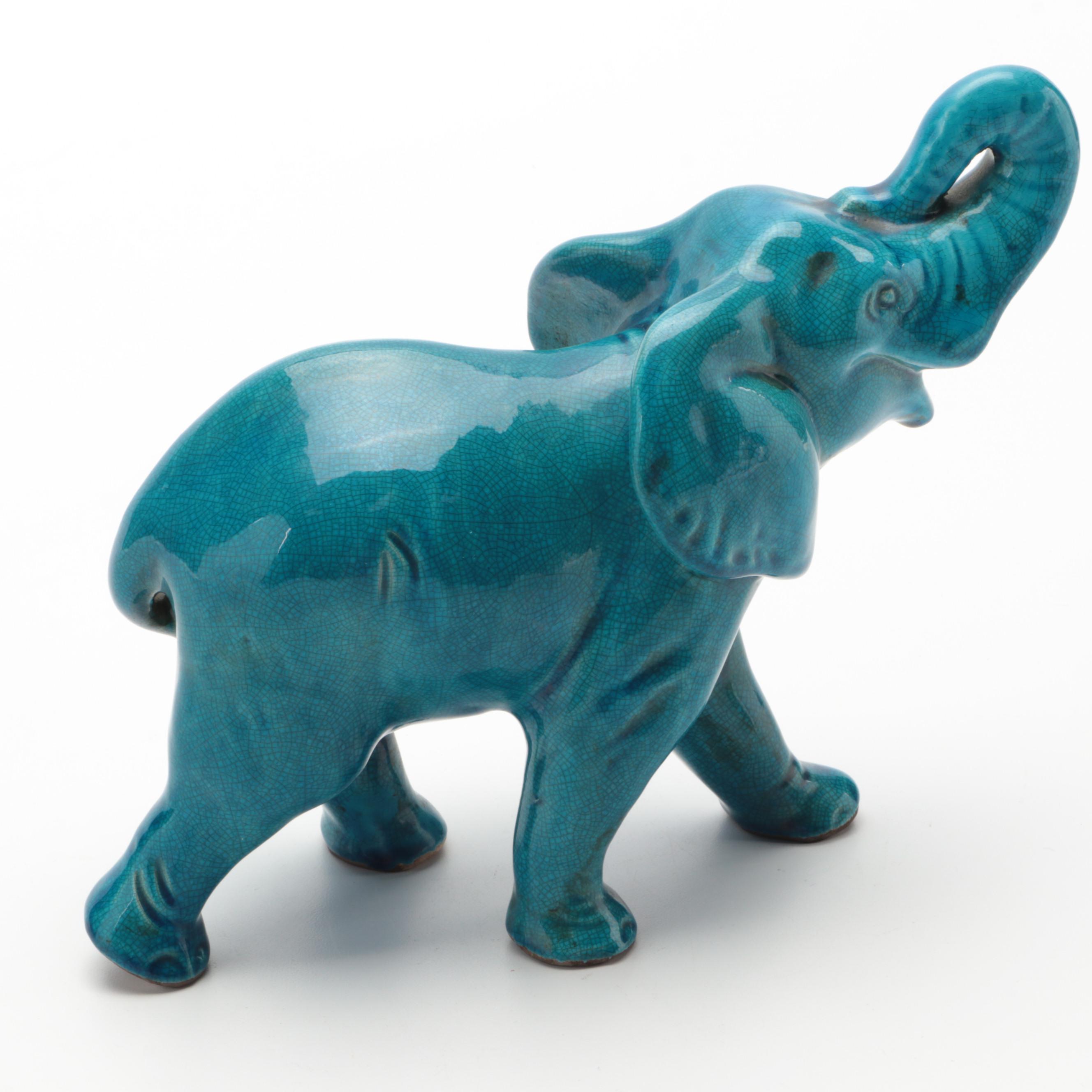 Turquoise Glazed Ceramic Elephant Figurine