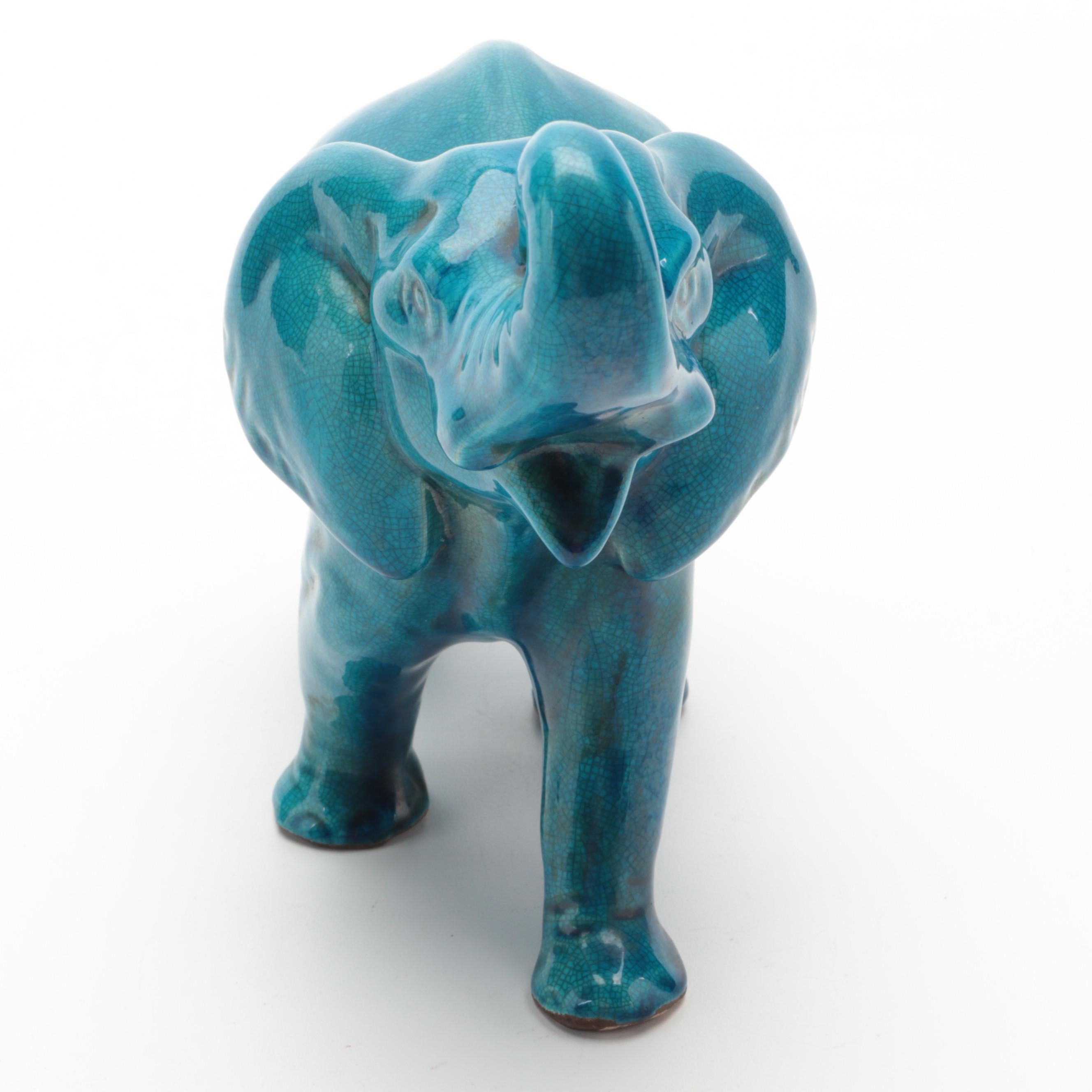 Turquoise Glazed Ceramic Elephant Figurine