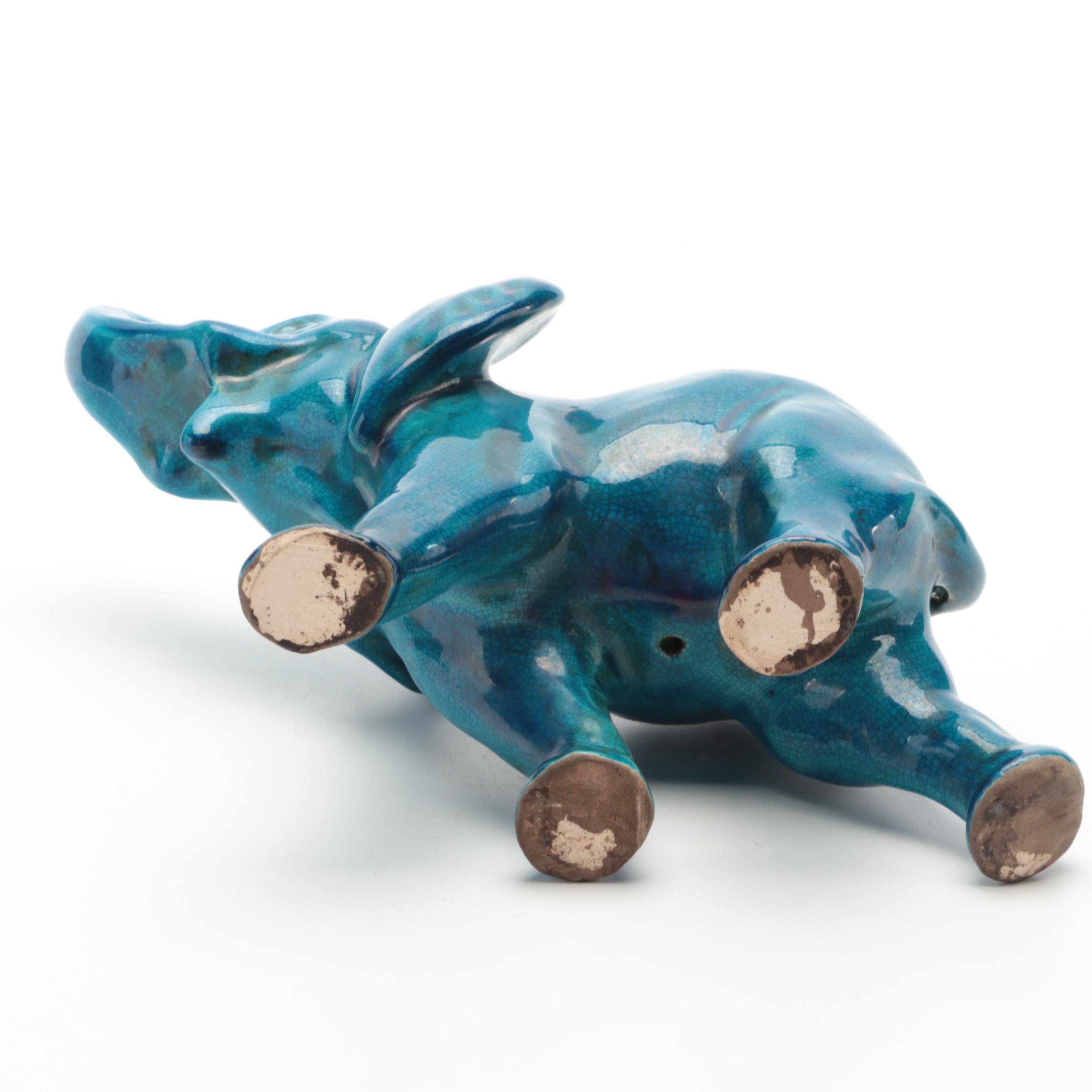 Turquoise Glazed Ceramic Elephant Figurine