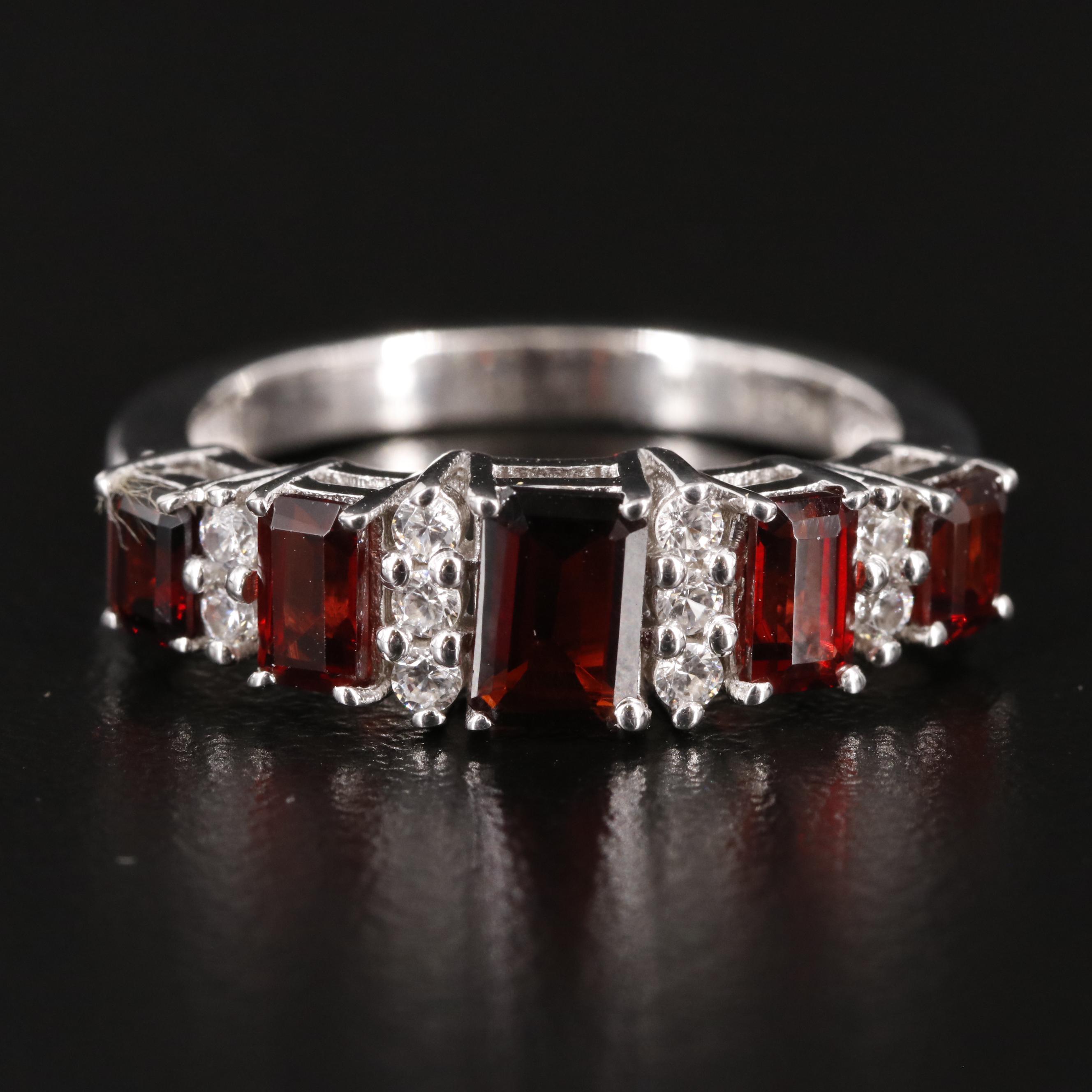 Sterling Garnet and White Topaz Tapered Ring