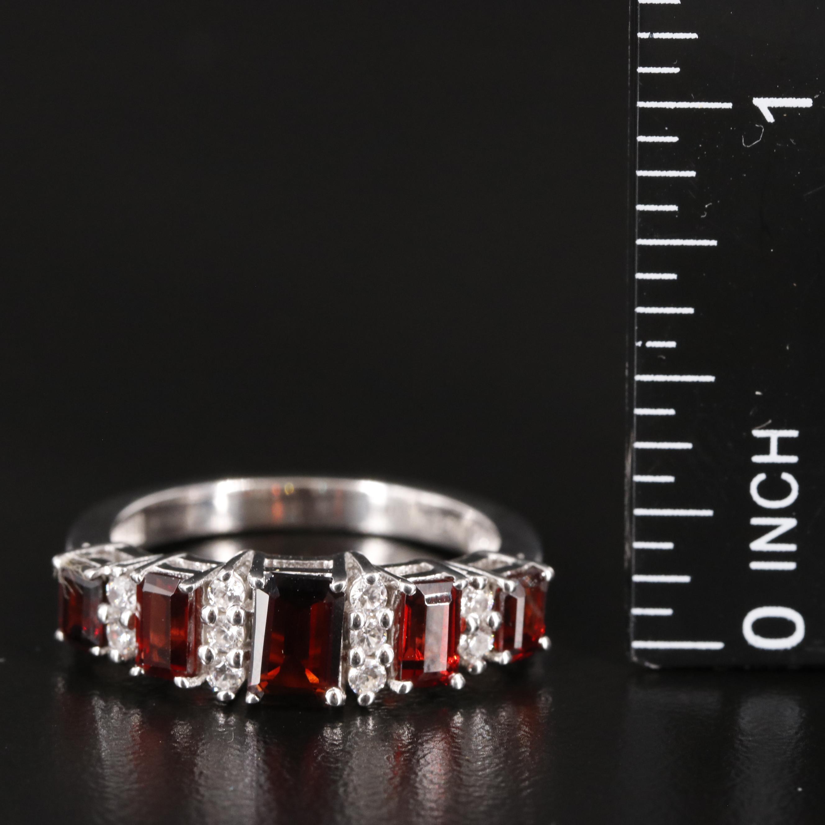 Sterling Garnet and White Topaz Tapered Ring