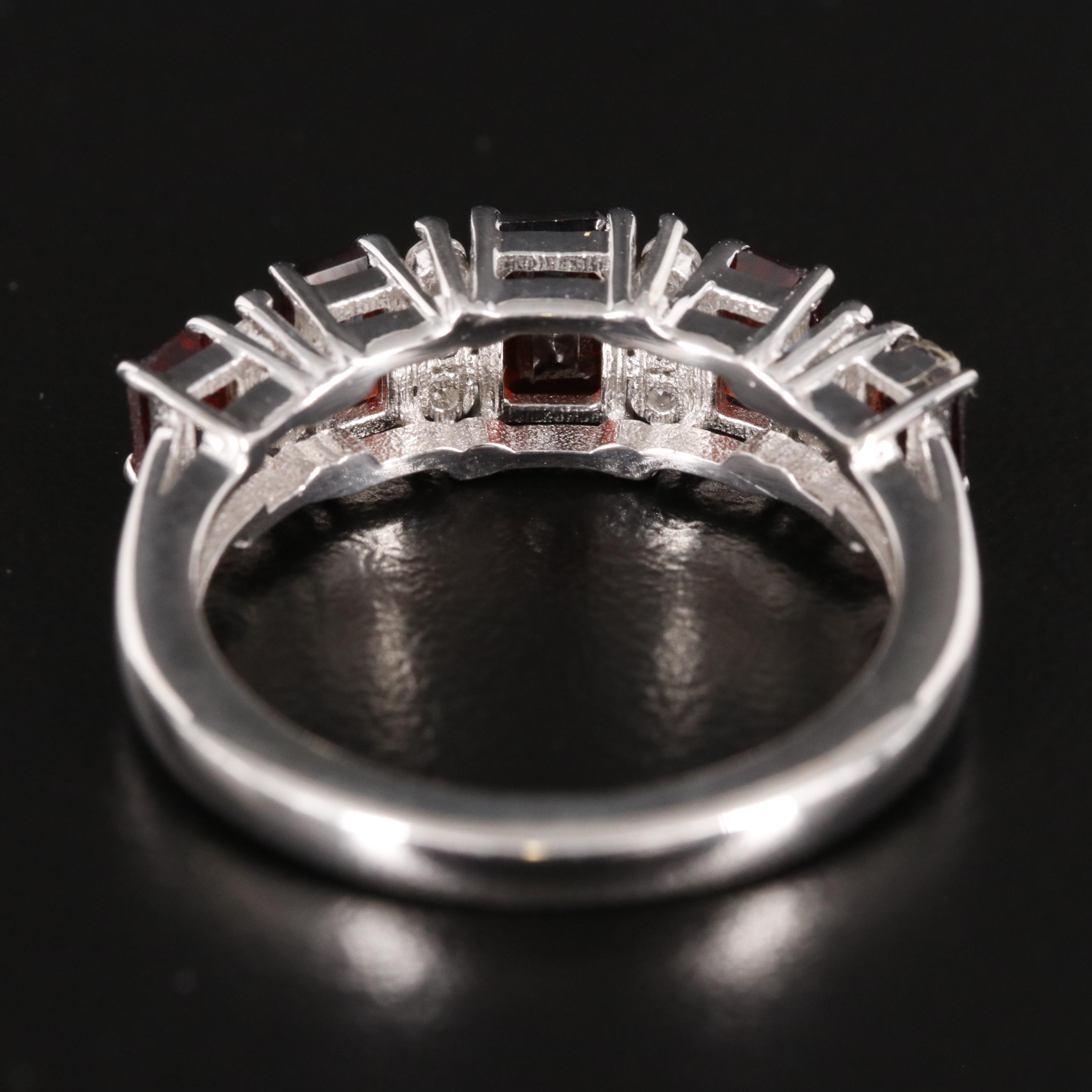 Sterling Garnet and White Topaz Tapered Ring