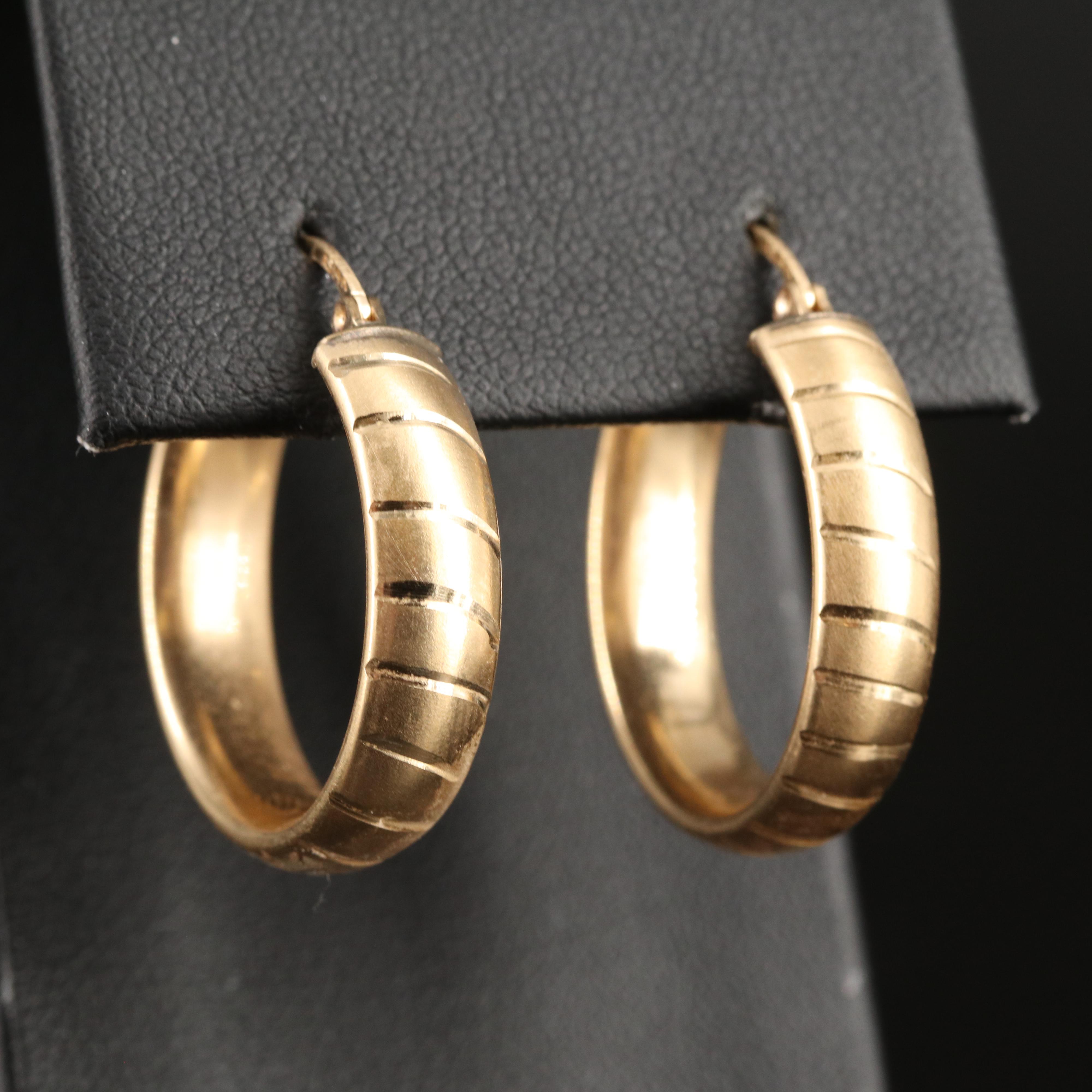 14K Striped Hoop Earrings
