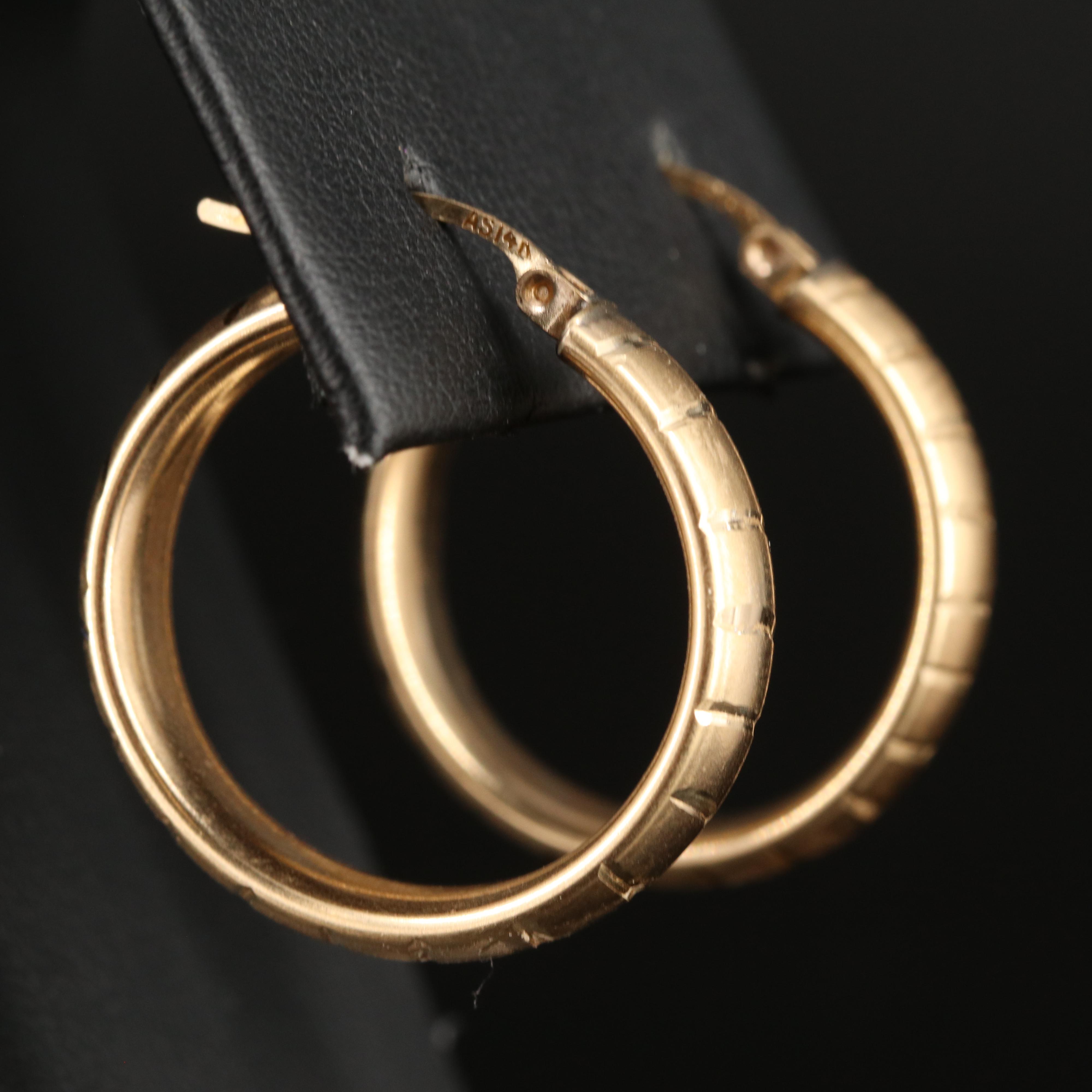 14K Striped Hoop Earrings